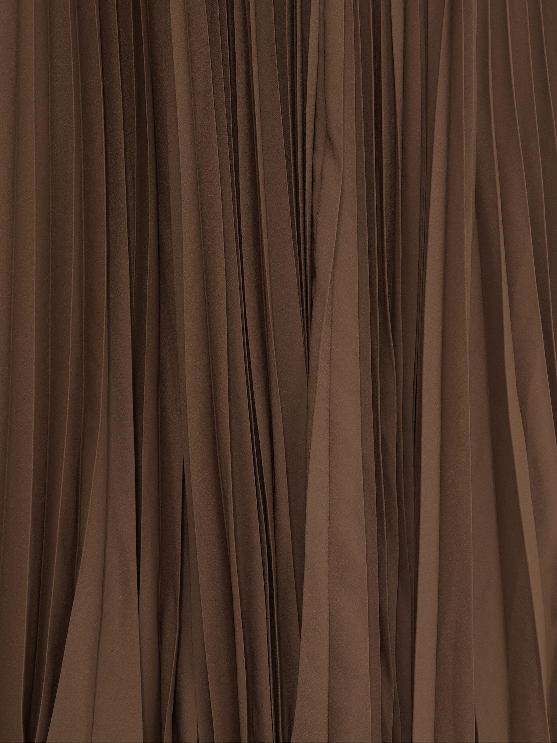 Acler Linen Blend Pleated Midi Brown Dress in Brown Product Image