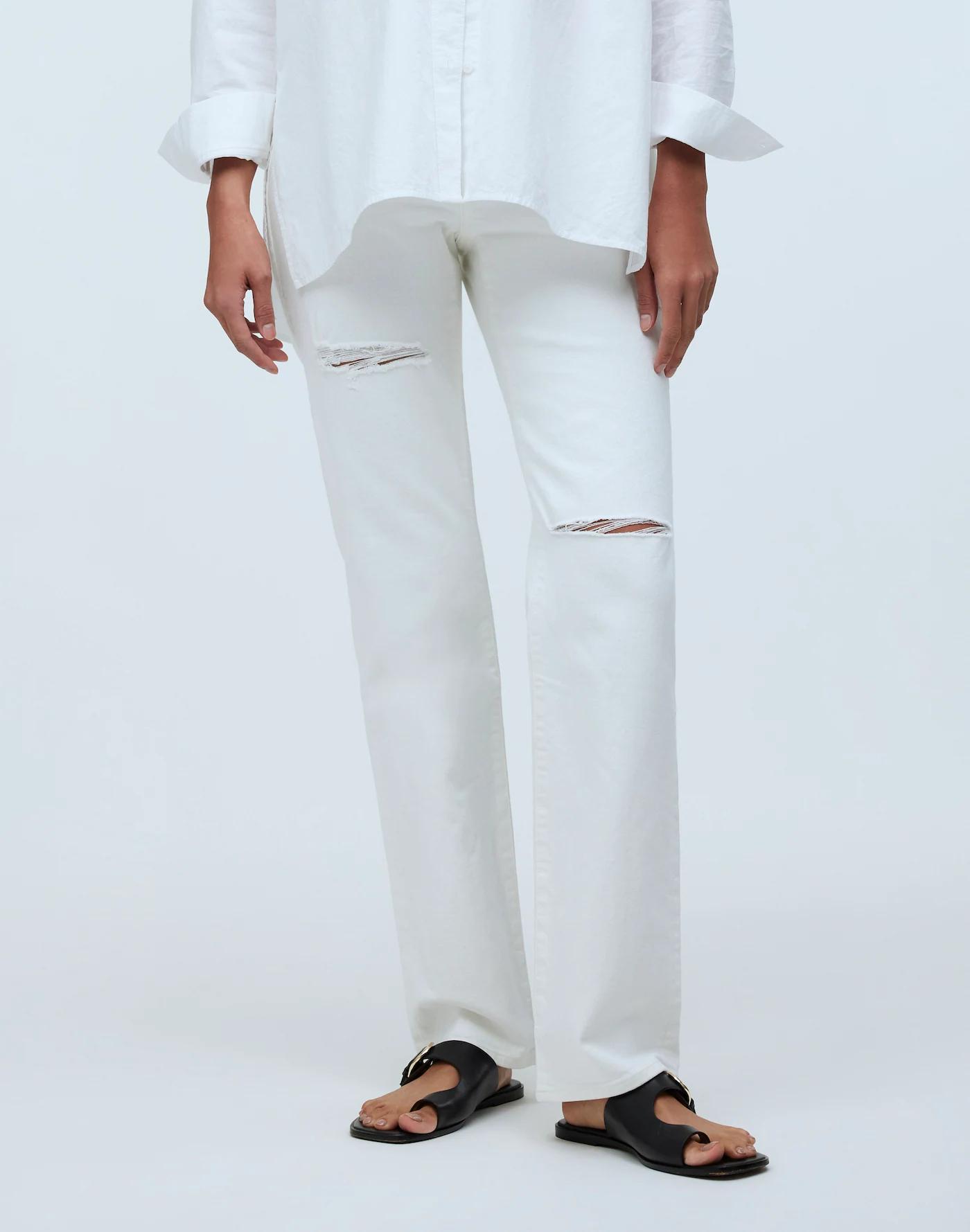 The Petite Maternity Over-the-Belly '90s Straight Jean in Tile White Product Image