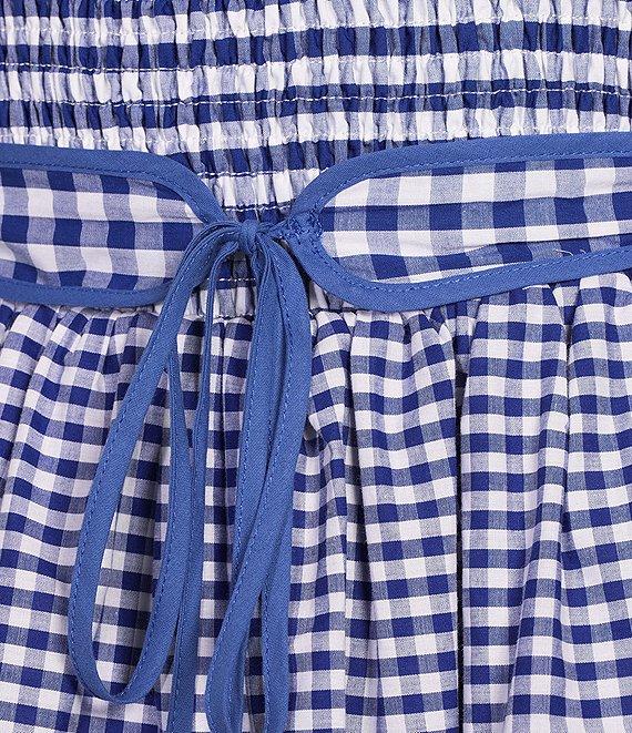 Sugarlips Vanna Checker Sally Scoop Neck Gingham Print Smocked Tassel Belt Tiered Ruffle Maxi Dress Product Image