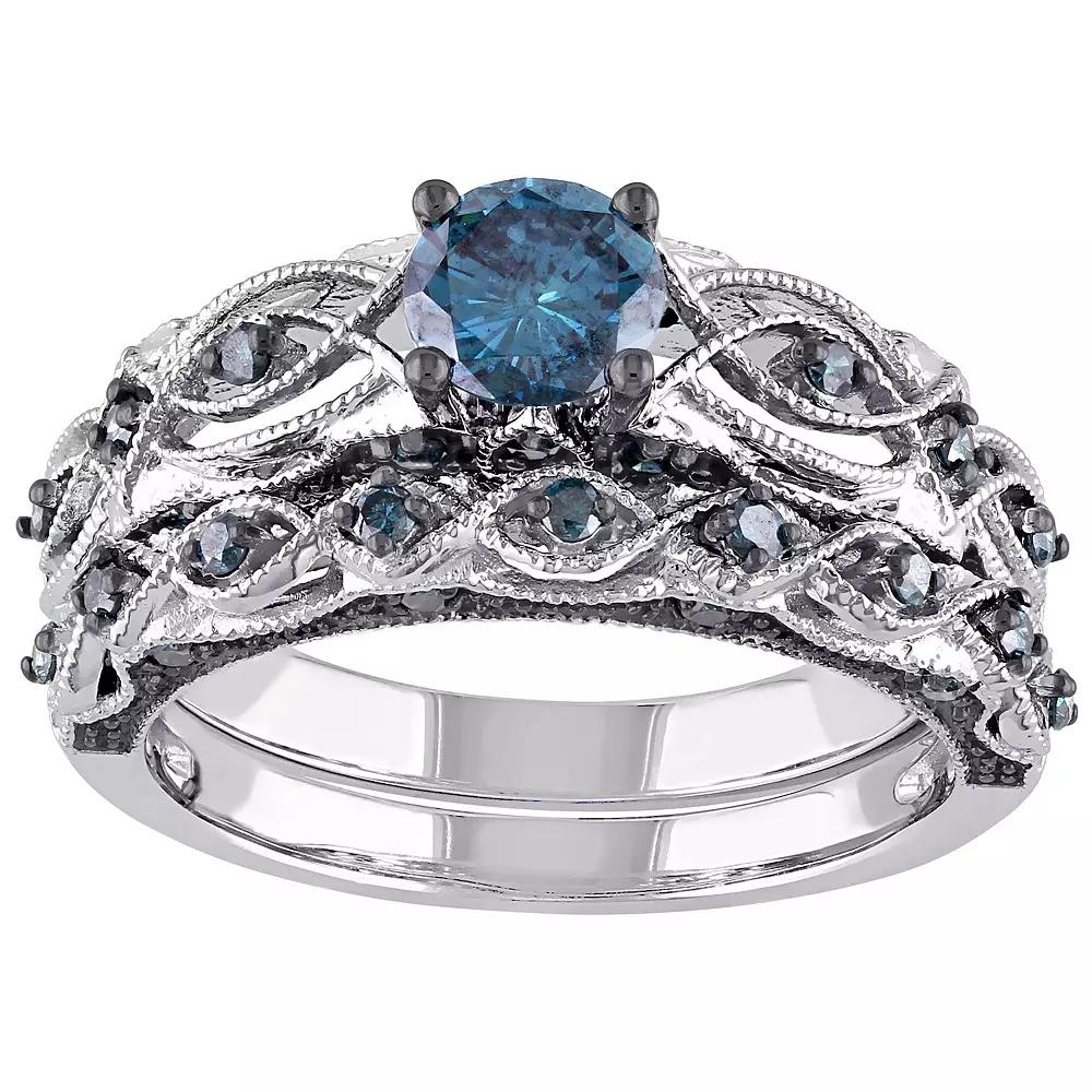 Stella Grace 10k White Gold 1 Carat T.W Blue Diamond Bridal Ring Set, Women's, Size: 7.50, 14k Whgold Product Image