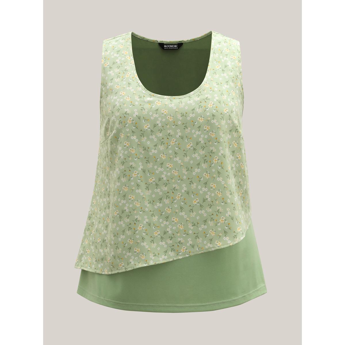Plus Size Spring Break Printed Layered Sleeveless Top Women Greenbean Timeless Contrast U-neck Elegant Tank Tops Camis BloomChic 22-24/3X Product Image