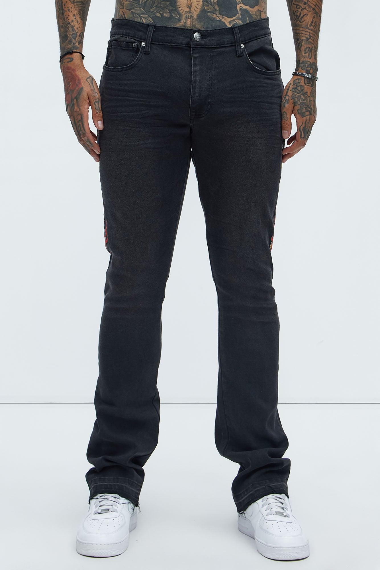 Ed Hardy Stacked Skinny Cobra Flame Jeans - Black Wash Product Image