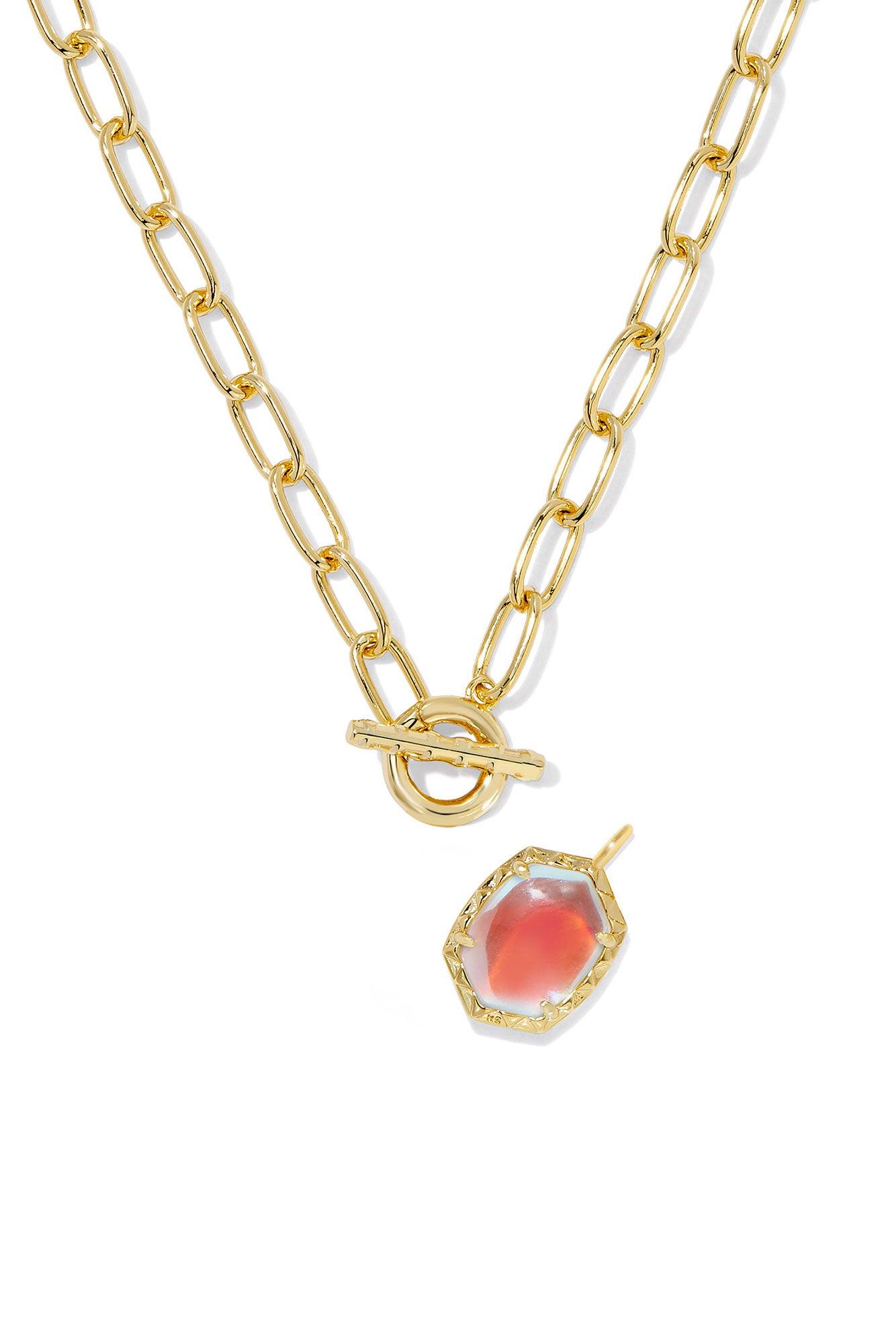 Daphne Convertible Gold Link and Chain Necklace Dichroic Glass Product Image