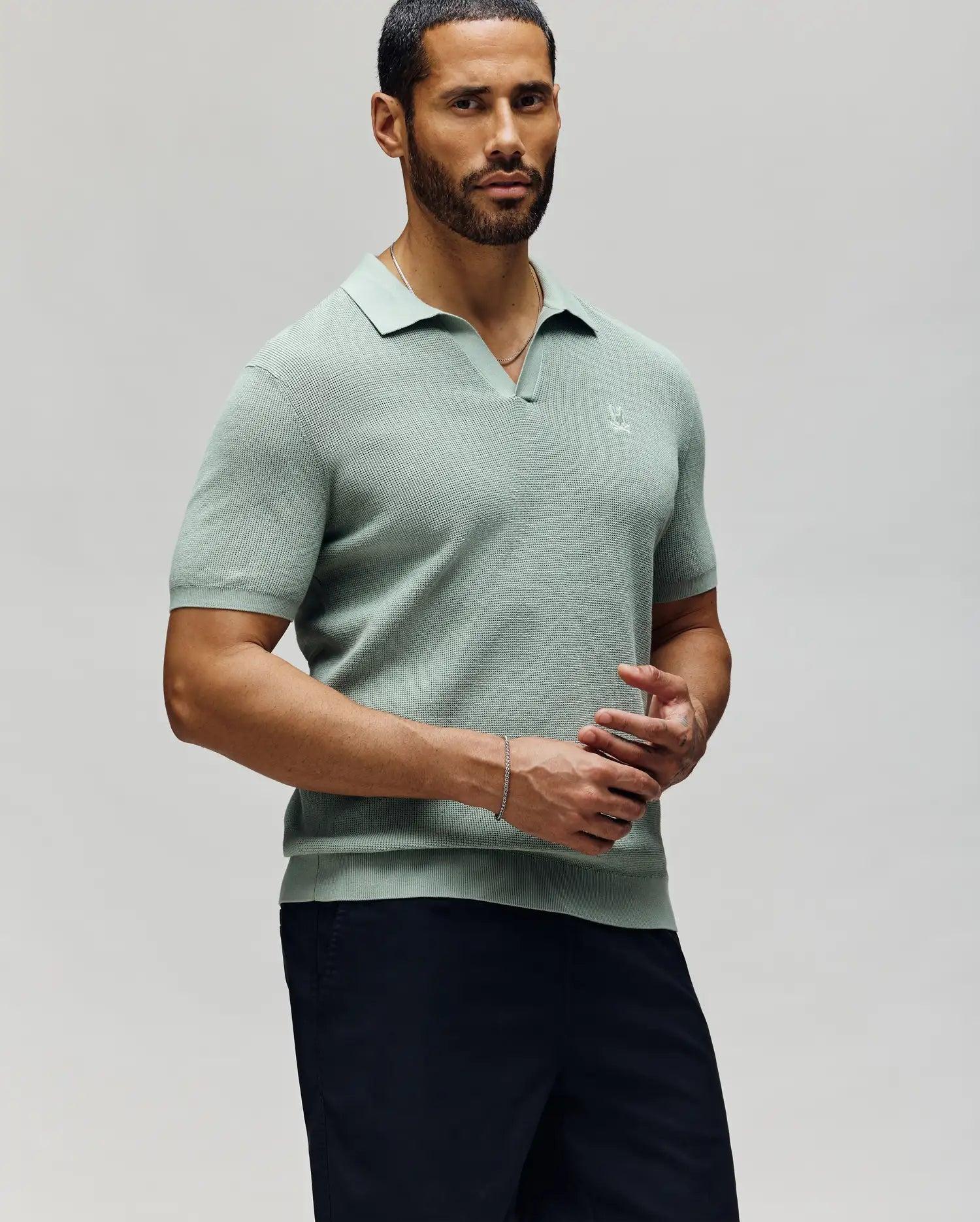 MENS LEETON JOHNNY COLLAR KNIT POLO - B6E562F200 Male Product Image