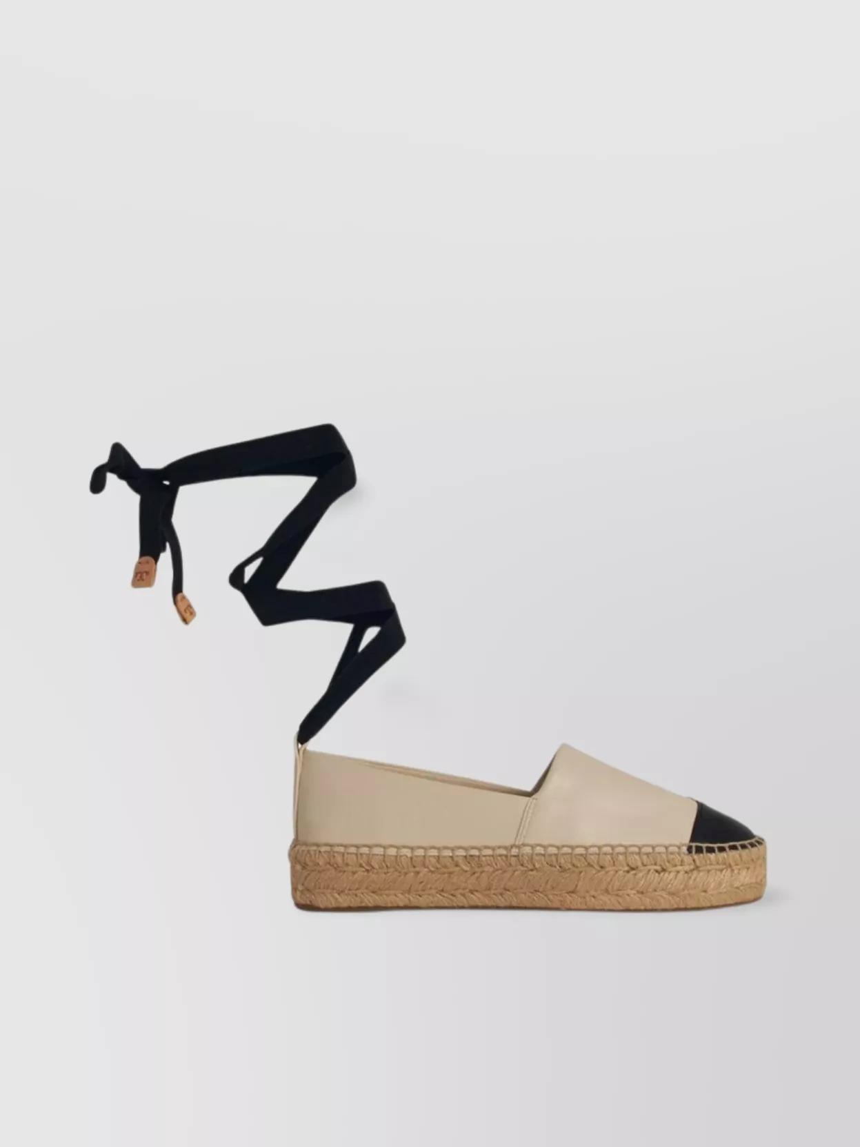 TORY BURCH White Espadrilles With Metallic Logo On The Front And Ankle Strap In Leather Woman Product Image