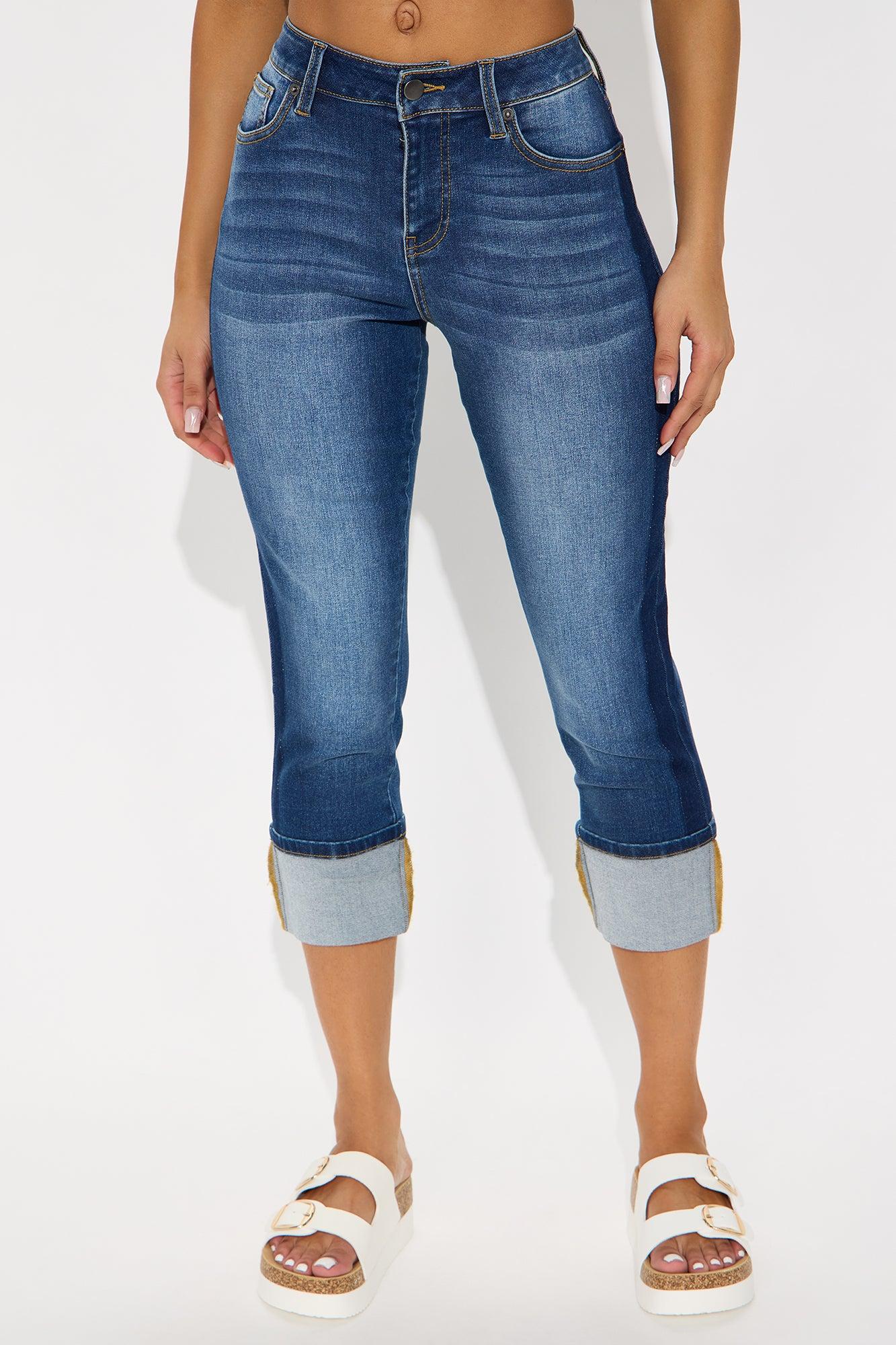 City Drift Cropped Cuff Straight Leg Jeans - Dark Wash Product Image
