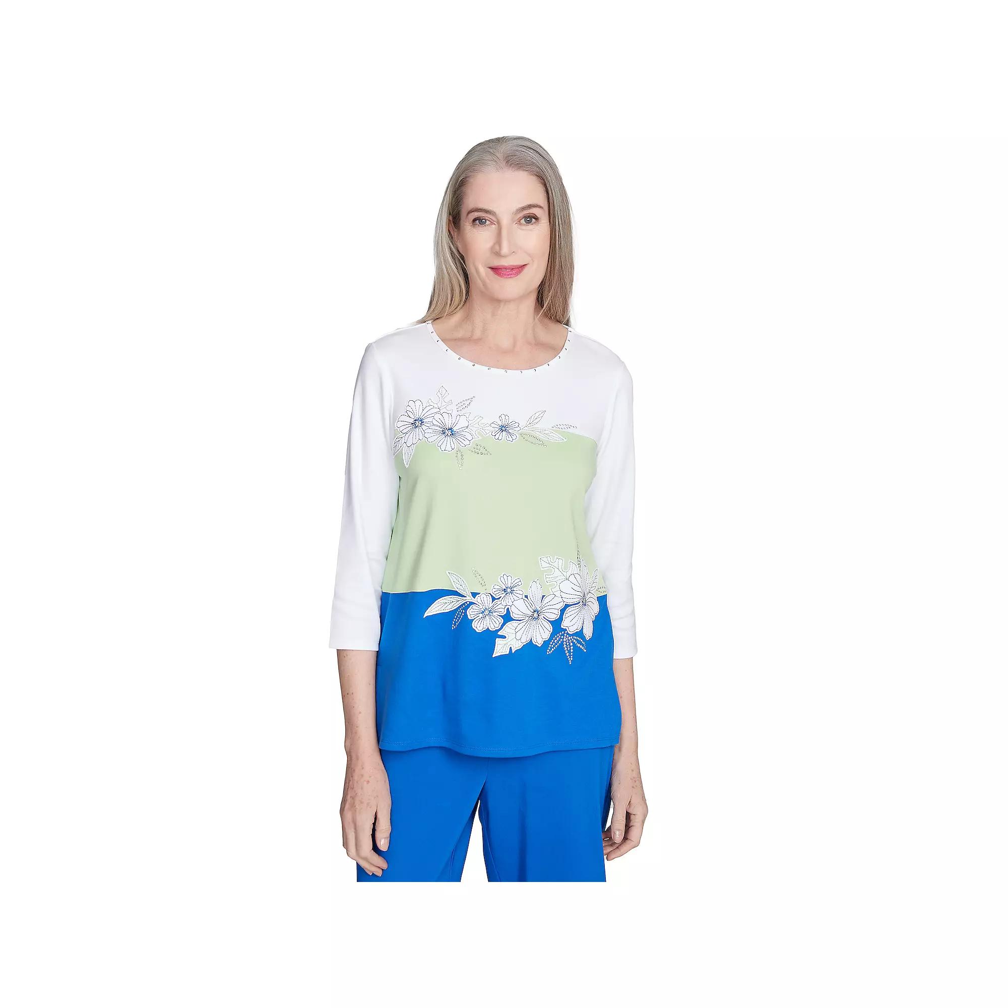 Women's Alfred Dunner Tropical Colorblock Floral Top, Size: XL, Blue Team Product Image