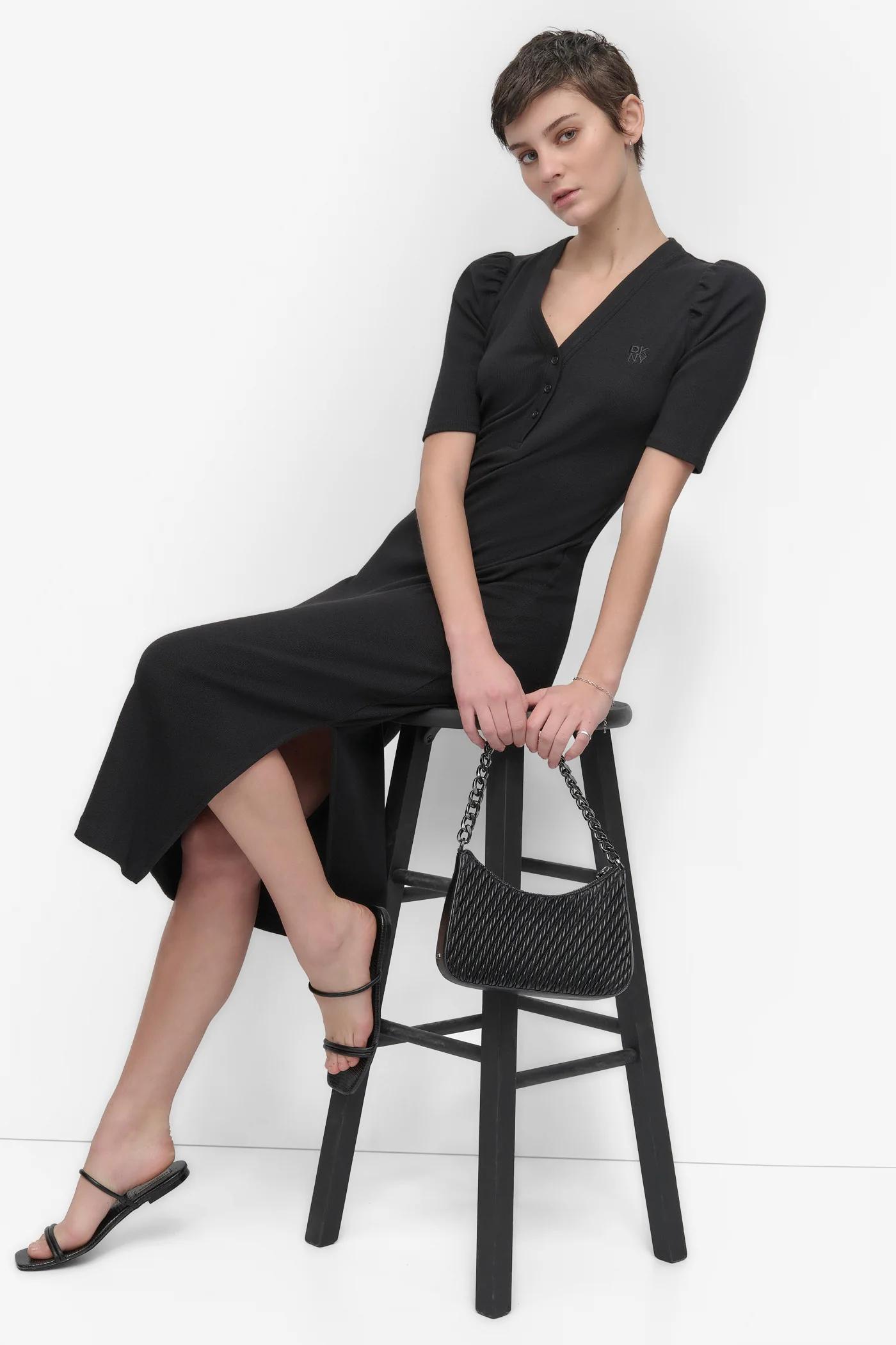 VNECK HENLEY LONG SLEEVE DRESS Product Image