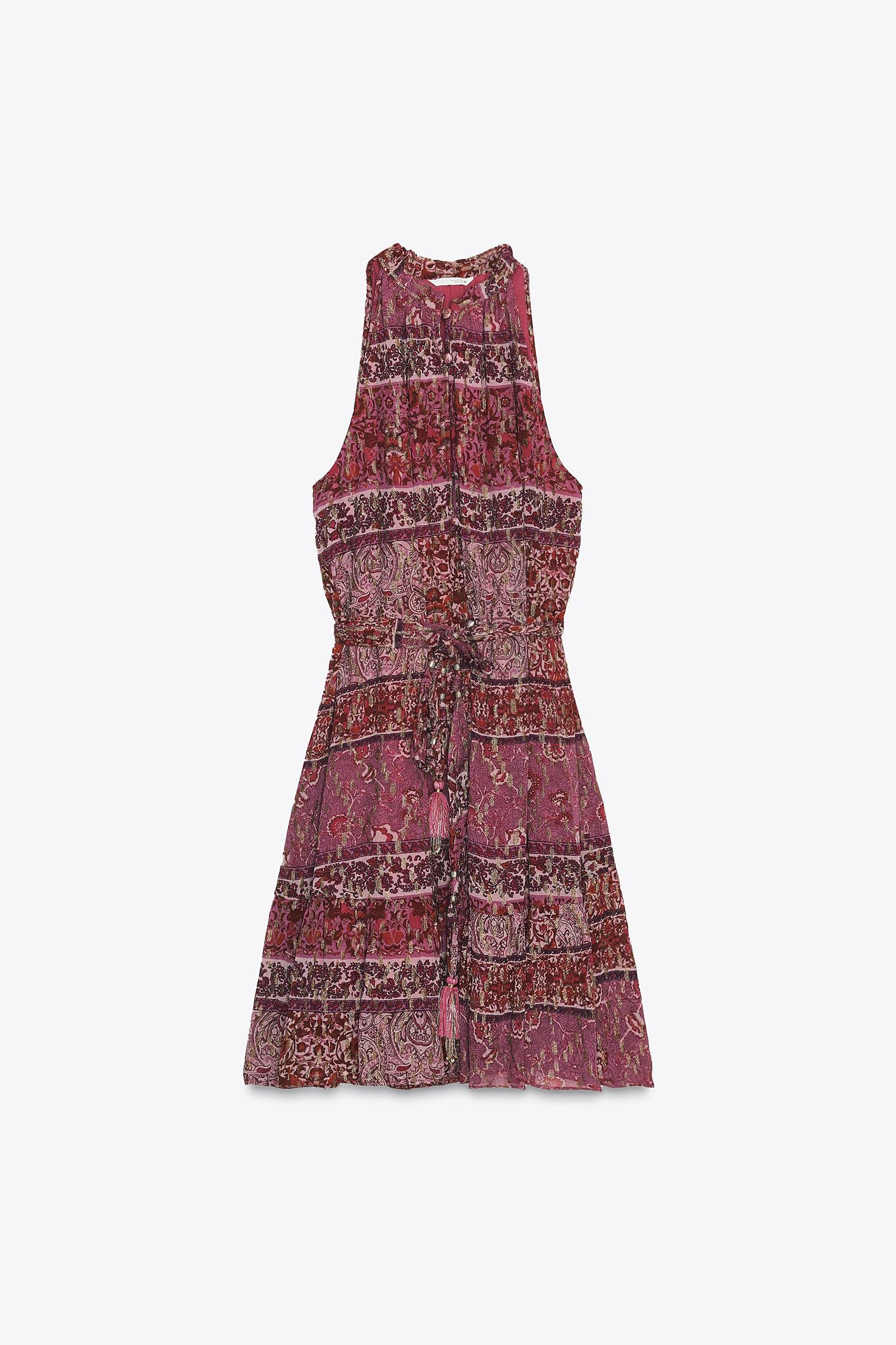 PATCHWORK PRINT MINI DRESS WITH BELT Product Image