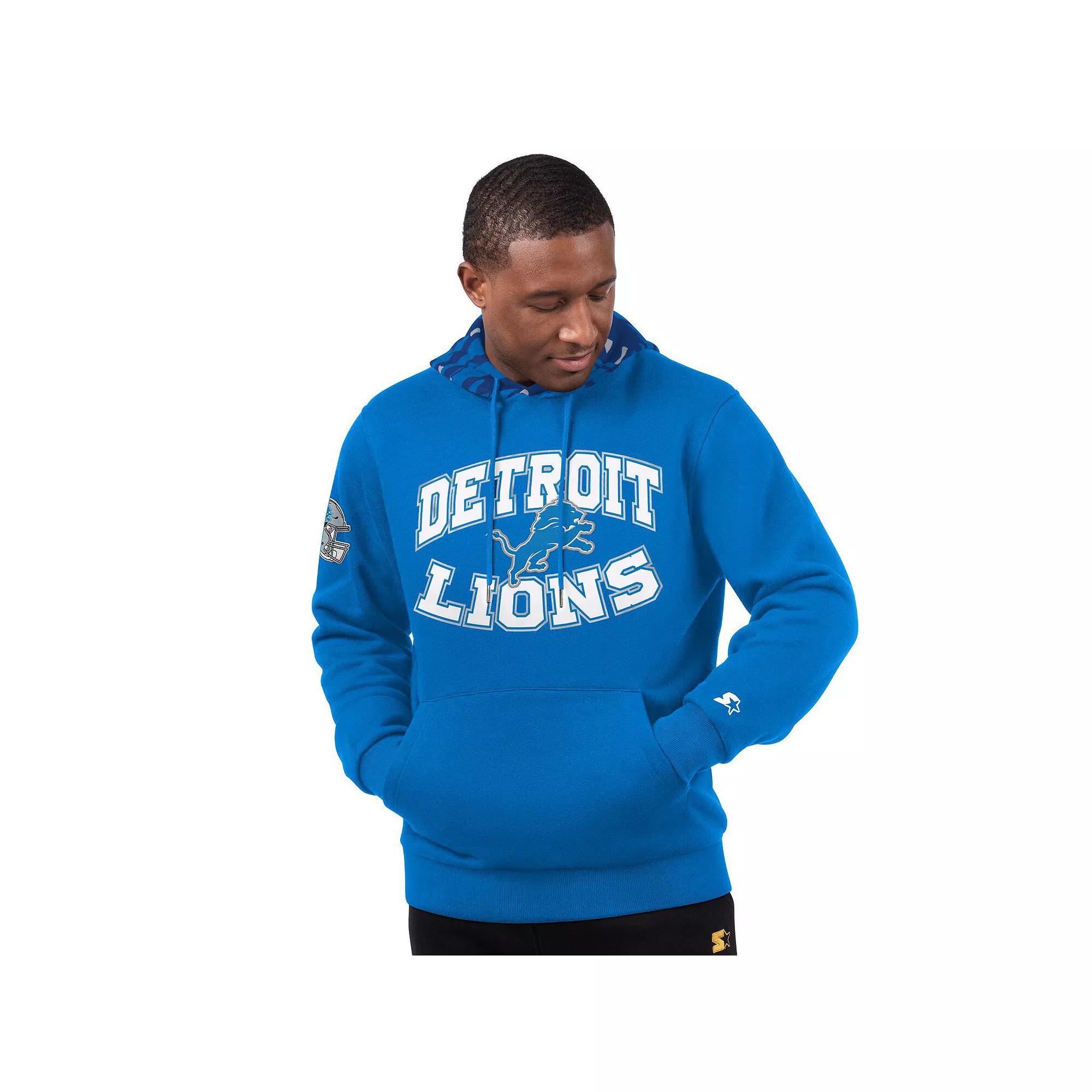 Men's Starter Blue Detroit Lions Thursday Night Gridiron Pullover Hoodie, Size: Large Product Image
