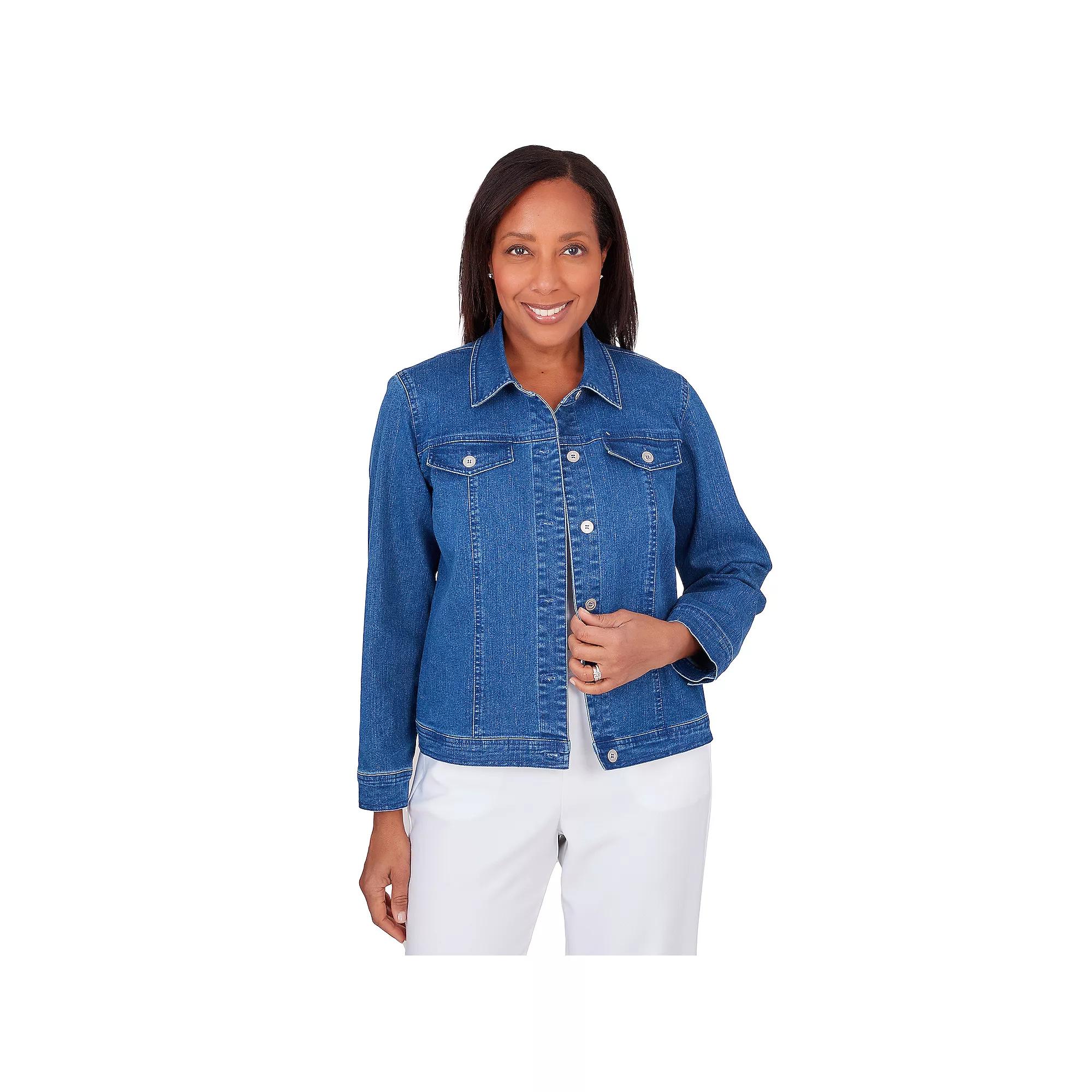 Petite Alfred Dunner Classic Fit Denim Jean Jacket, Women's,  Product Image