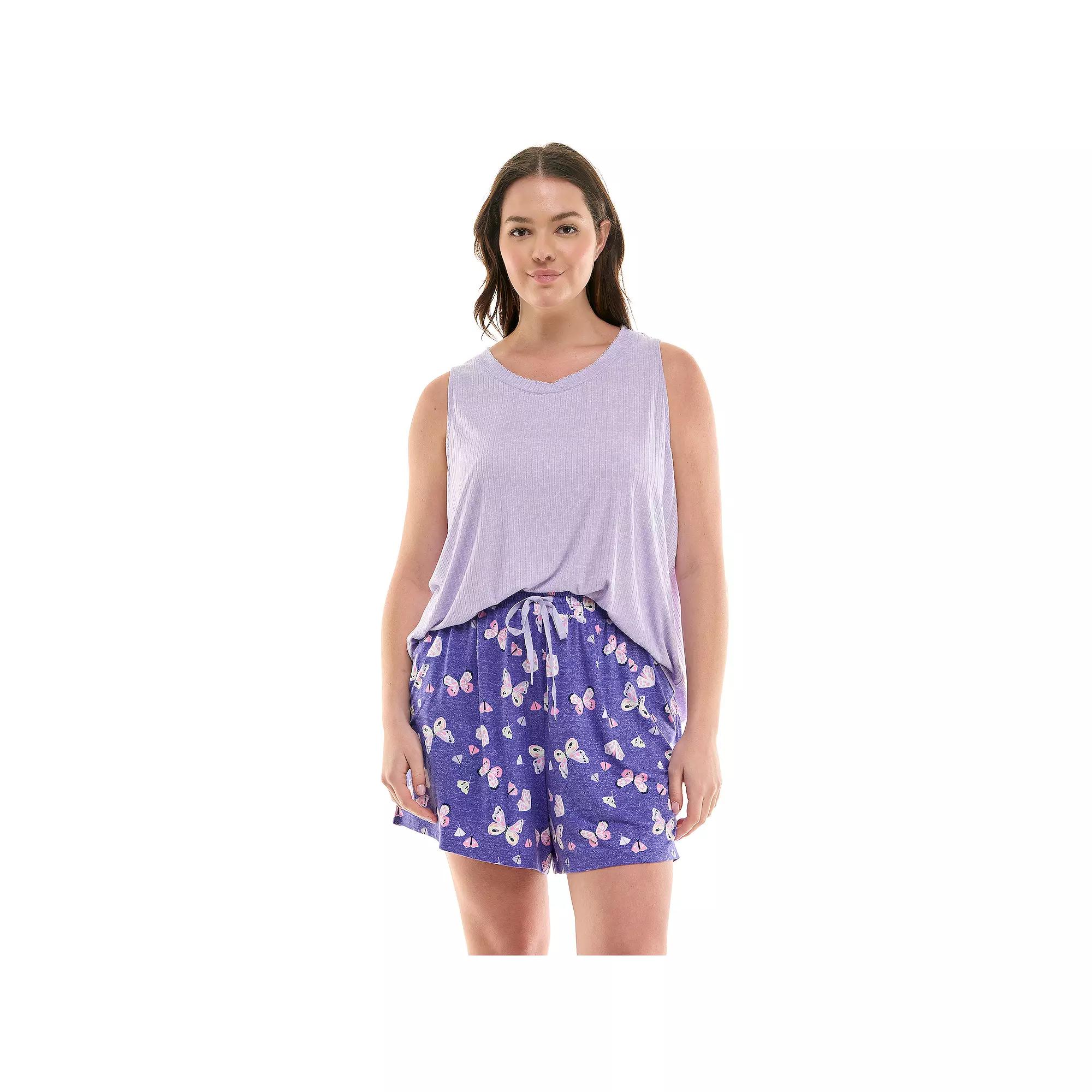 Women's Croft & Barrow® Lush Luxe 2-Piece Pajama Tank Top and Pajama Shorts Set, Size: 1XL, Delta Butterflies Product Image
