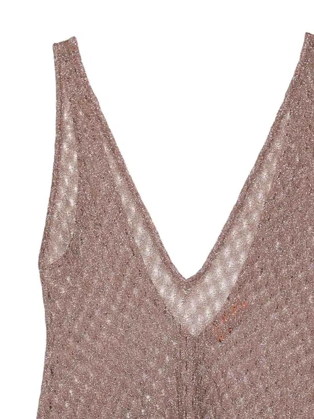 MISSONI Open Knit V-neck Knitted Dress In Brown Product Image