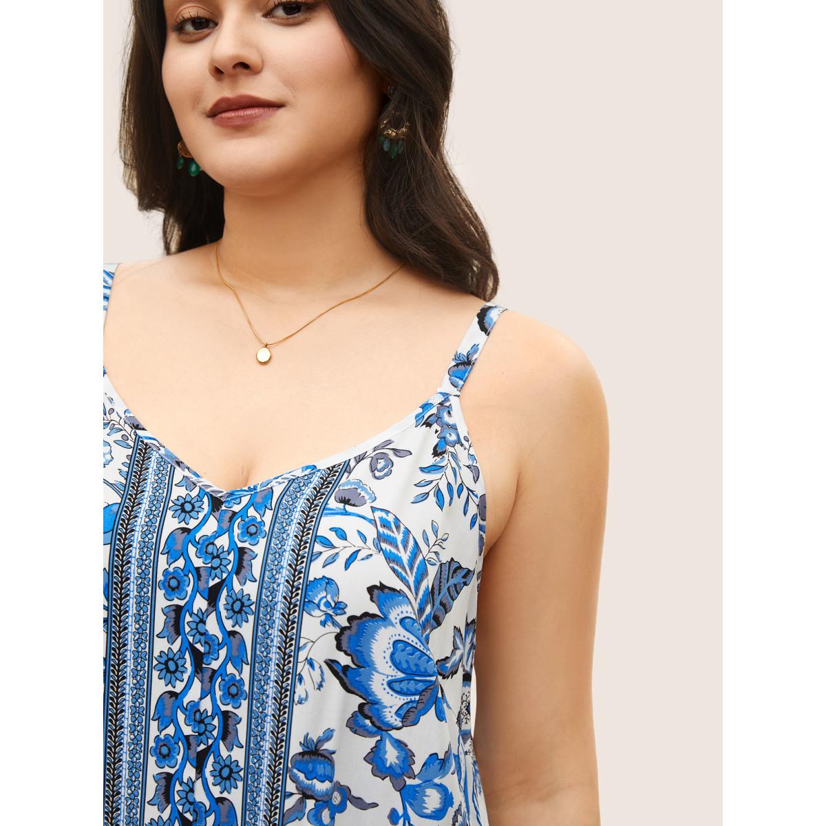 Plus Size Rayon Boho Print Split Side Cami Top Women White Resort Non V-neck Vacation Tank Tops Camis BloomChic 12/L Product Image