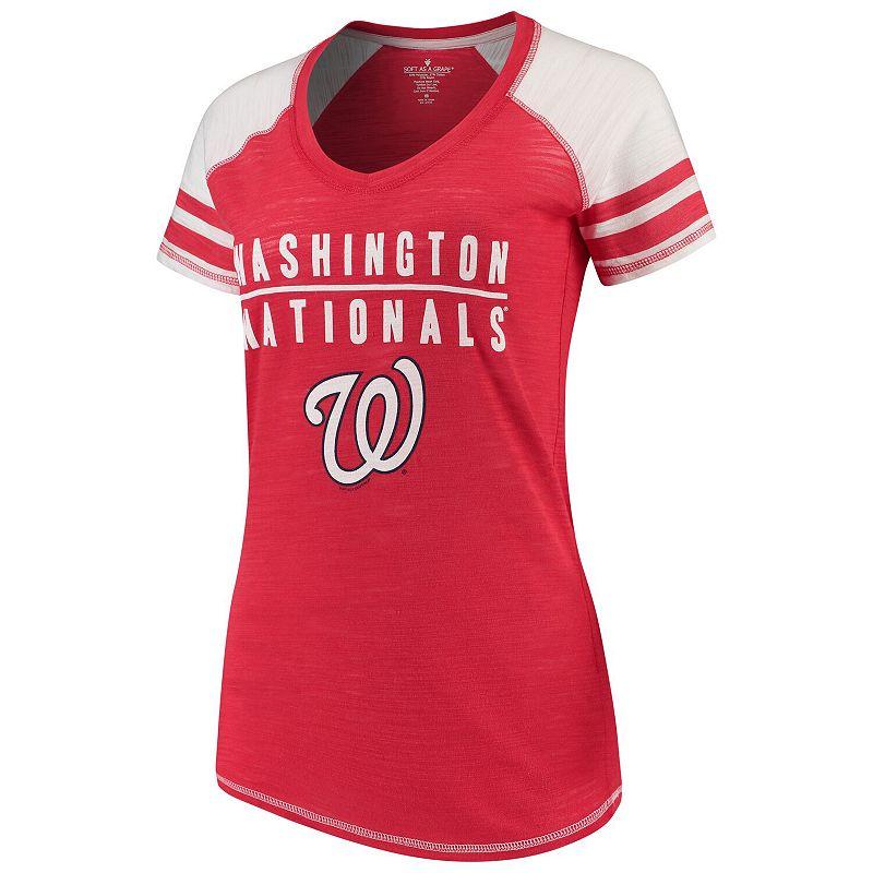 Women's Soft as a Grape Red Washington Nationals Color Block V-Neck T-Shirt, Size: Small Product Image