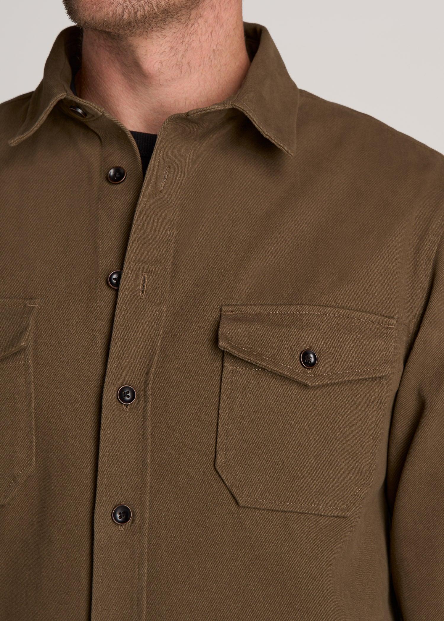 LJ&S Heavyweight Cotton Twill Overshirt for Tall Men in Grizzly Brown Male Product Image
