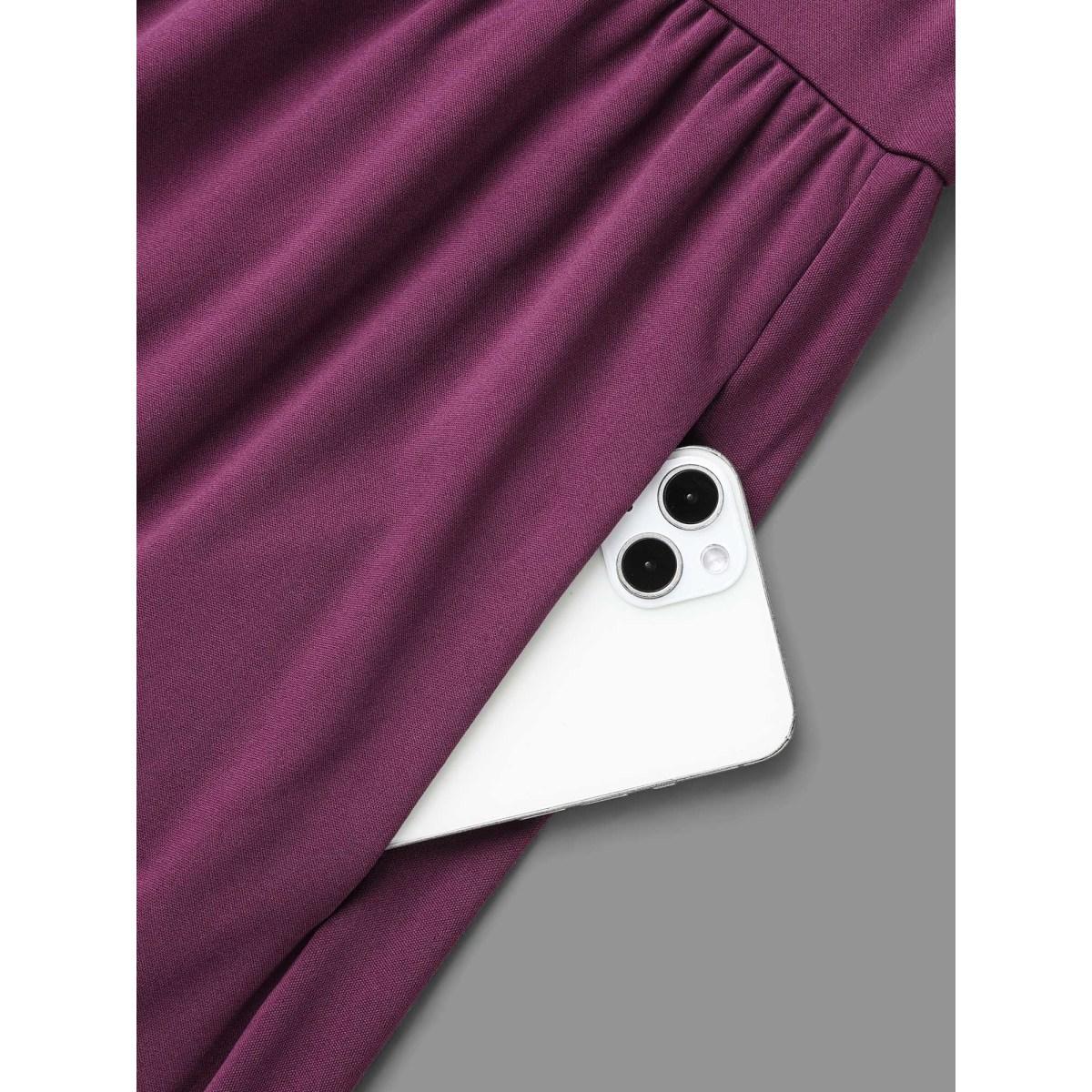 Plus Size Floral Embroidered Mesh Crisscross Dress Deeppurplered Women Timeless Woven ribbon&lace trim Round Neck Long Sleeve Curvy BloomChic 22-24/3X Product Image