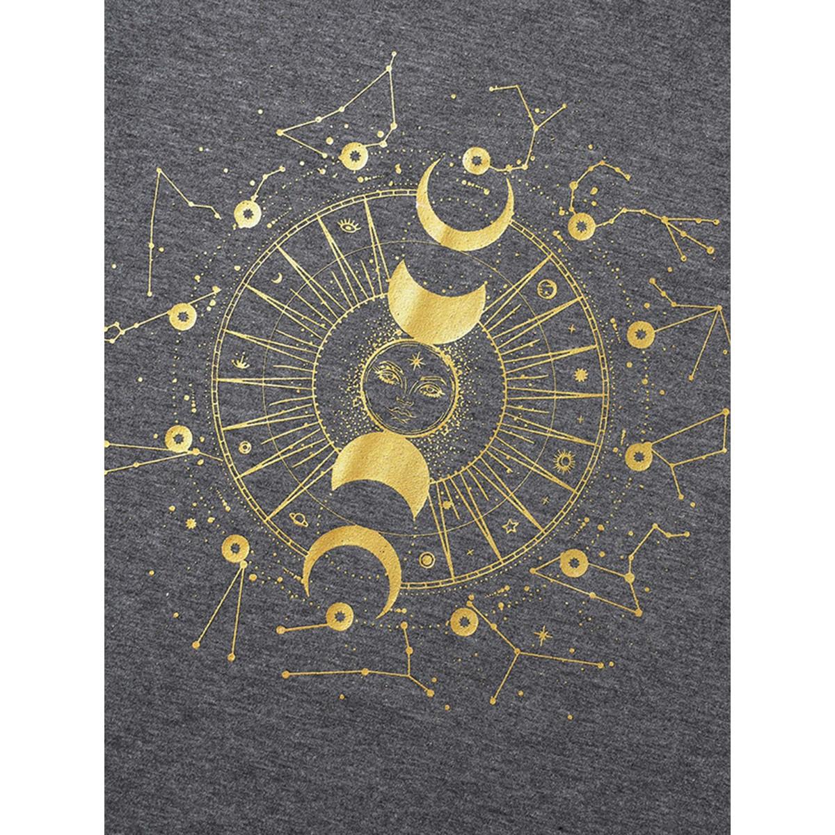 Plus Size Star & Moon Print Round Neck Sweatshirt Women DimGray Casual Non Round Neck Everyday Sweatshirts BloomChic 10/M Product Image