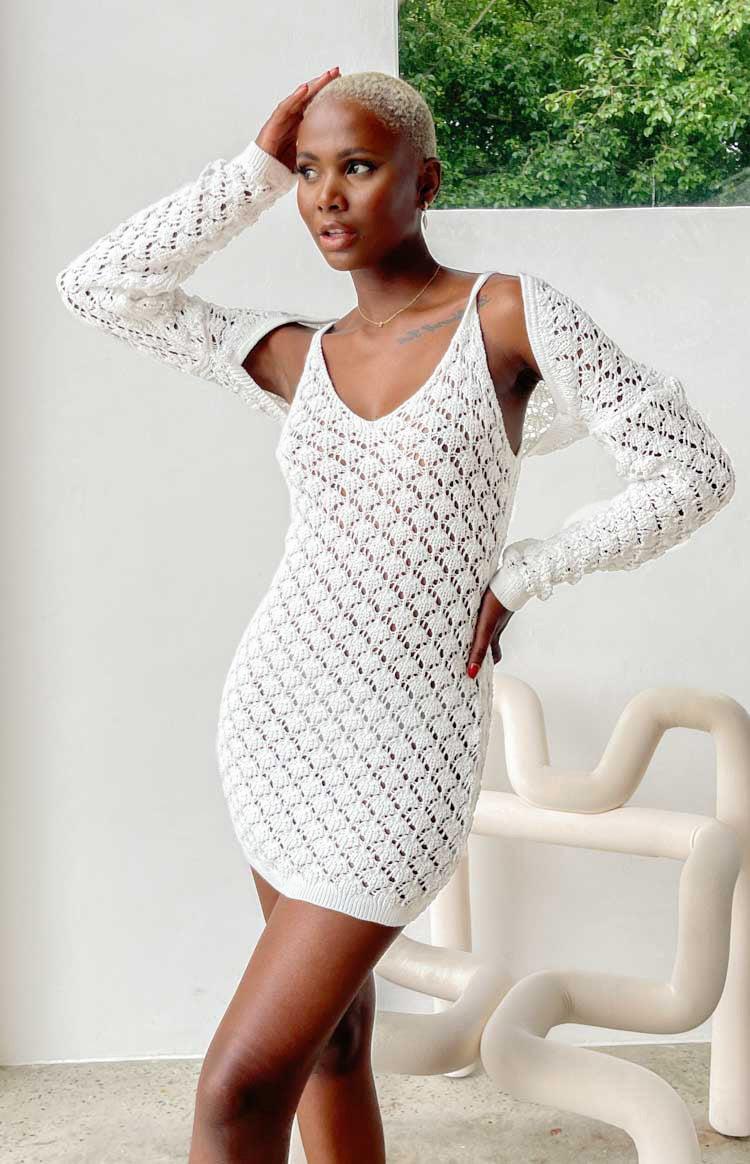 Courtney White Knit Mini Dress Product Image
