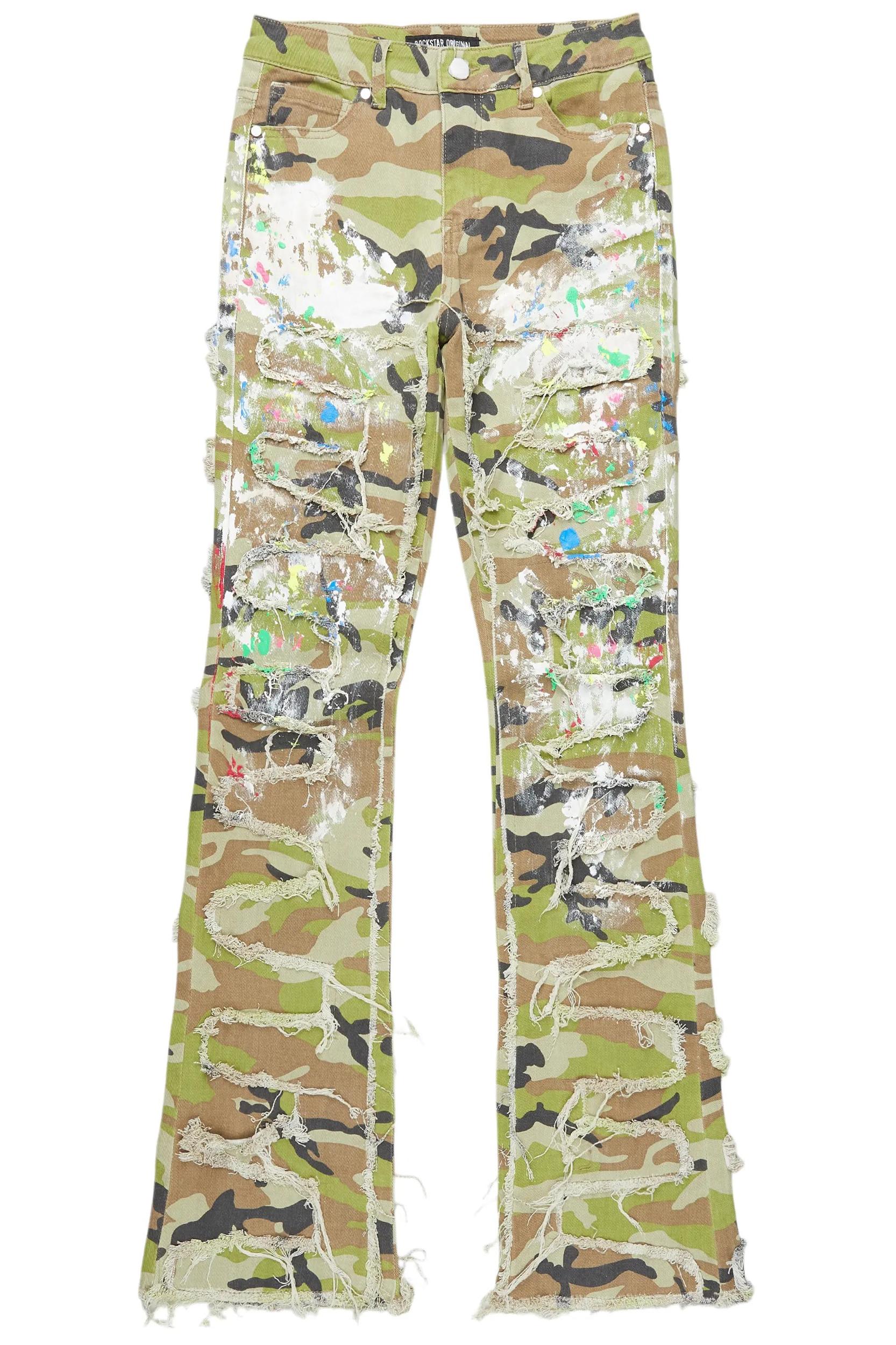 Raeshell Green Camo Painted Stacked Jean Female Product Image