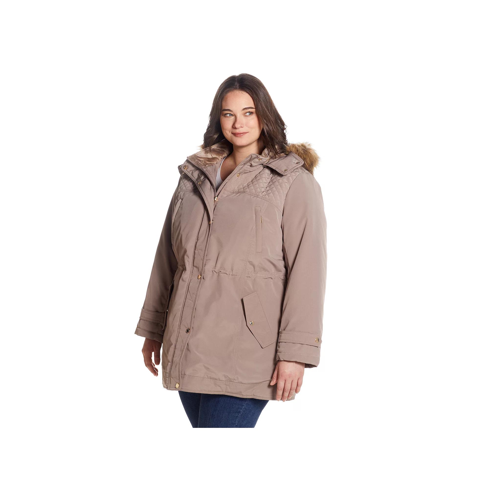 Plus Size Gallery Hooded Faux-Fur Trim Heavyweight Jacket, Women's, Size: 1XL, Brown Grey Product Image