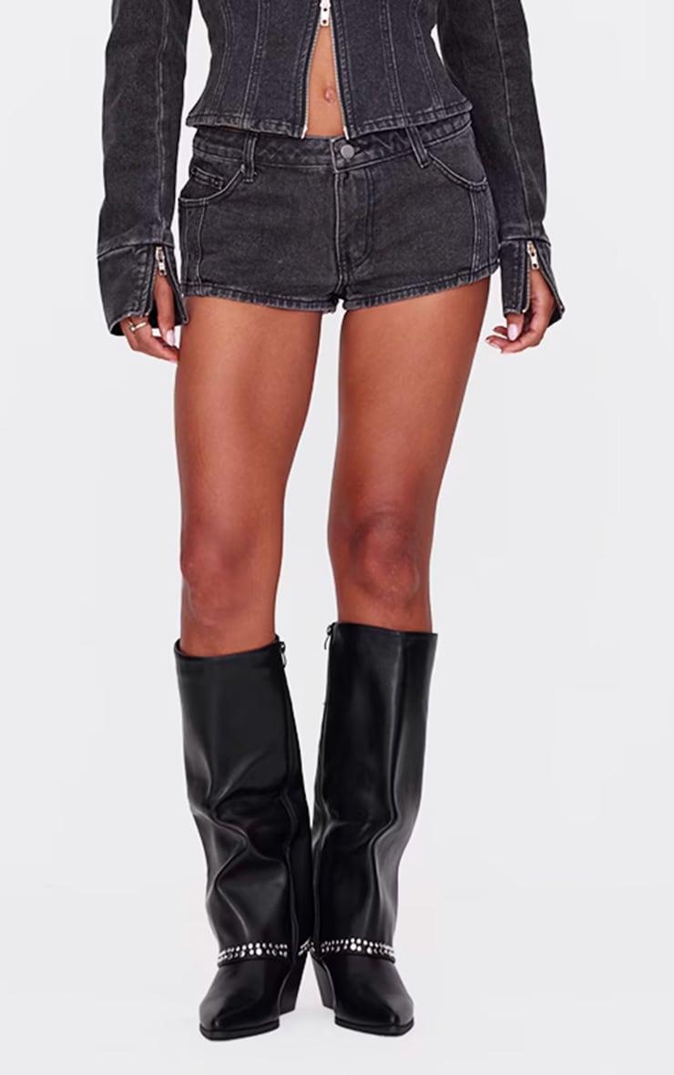 Washed Black Seam Detail Denim Hotpants Product Image