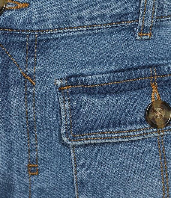 A Loves A Vintage Wash Denim High Rise Patch Pocket Wide Flare Jeans Product Image