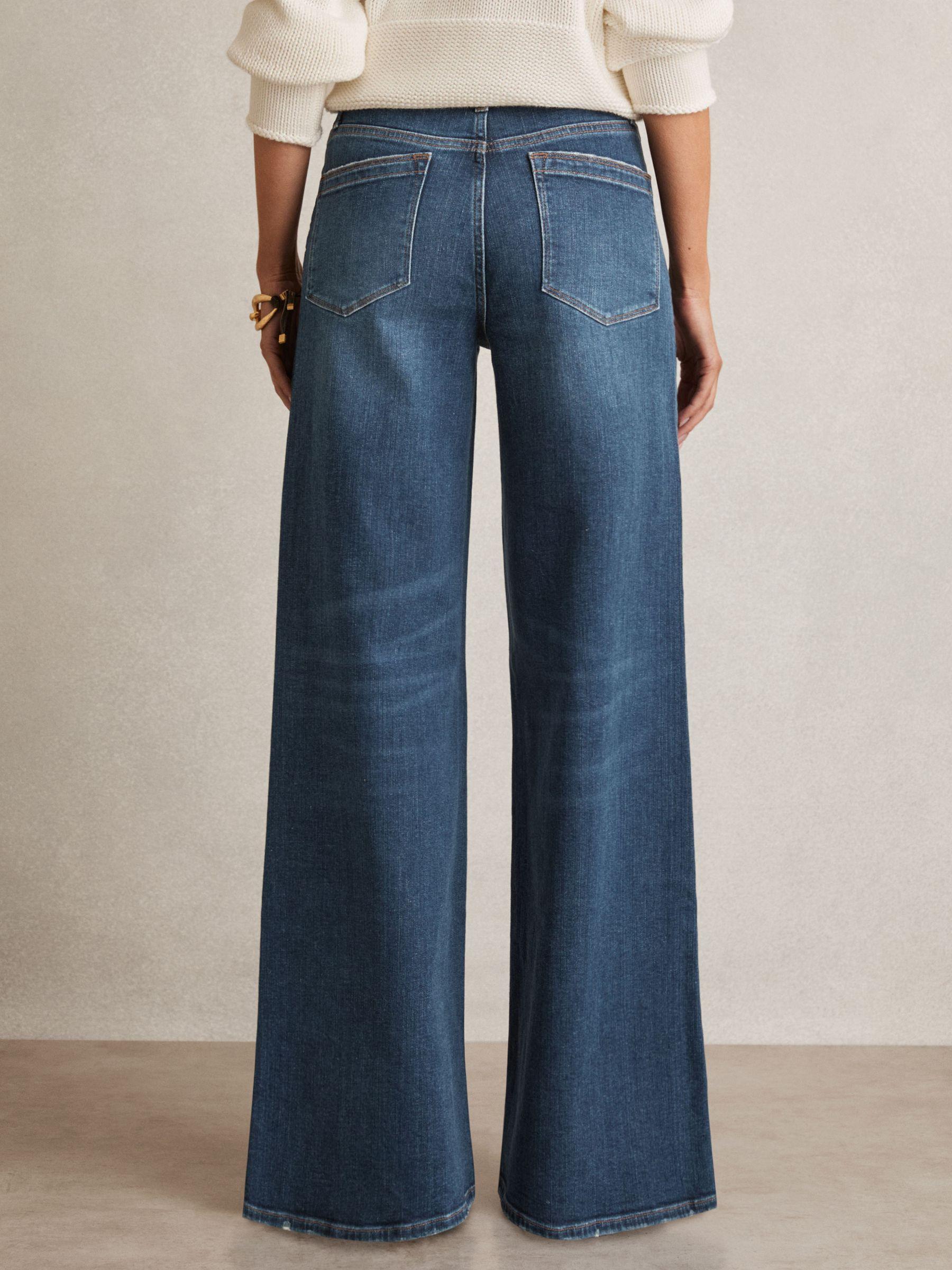 Button-Detail High-Rise Flared Jeans in Mid Blue Product Image