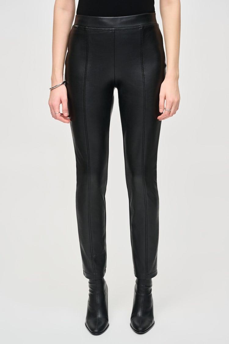 Bonded Leatherette Slim Fit Pants- Black Product Image