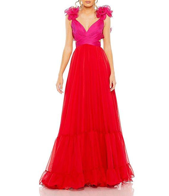 Mac Duggal V-Neck Ruffle Tiered Cut Out Gown Product Image