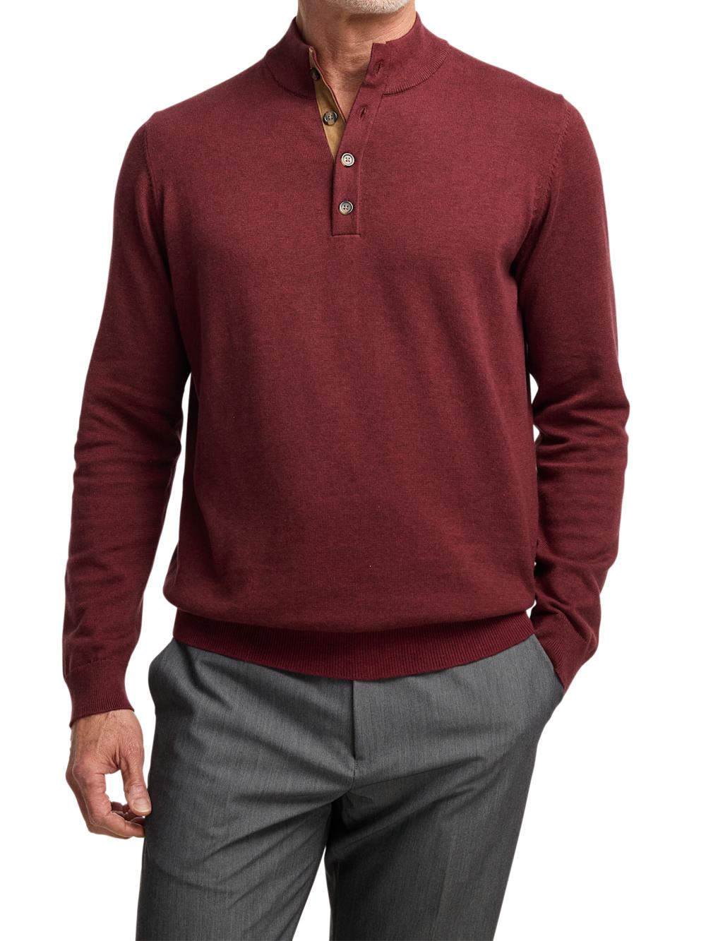 Supima Cotton Four Button Mock Neck Sweater - Burgundy Product Image