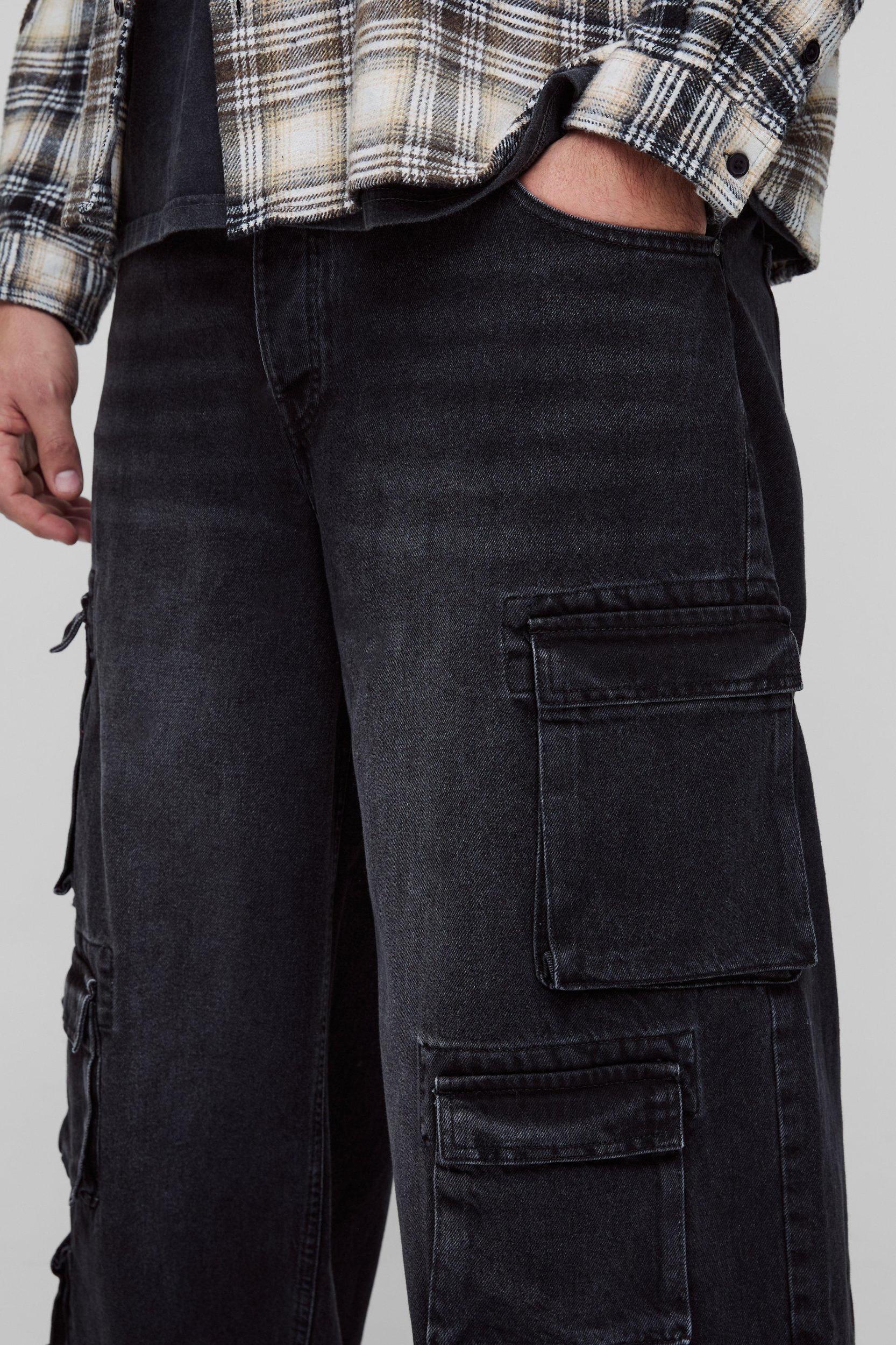 Plus Extreme Cargo Baggy Flared Jeans | boohooMAN USA Product Image