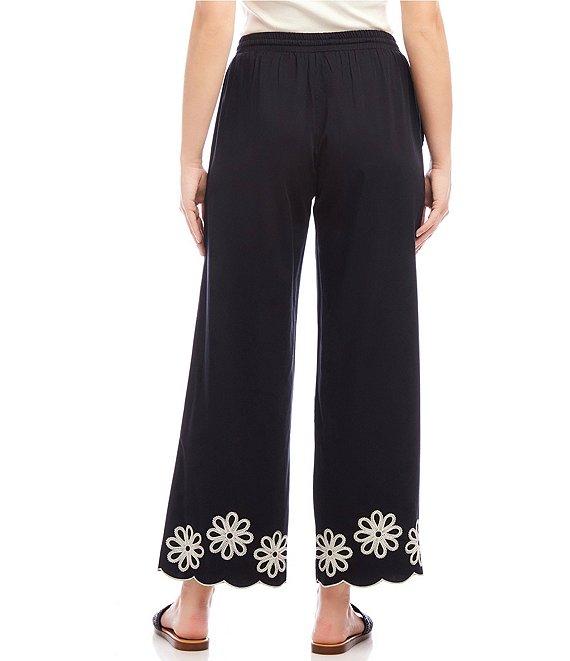 Karen Kane Embroidered Wide-Leg Pull-On Ankle Pants Product Image