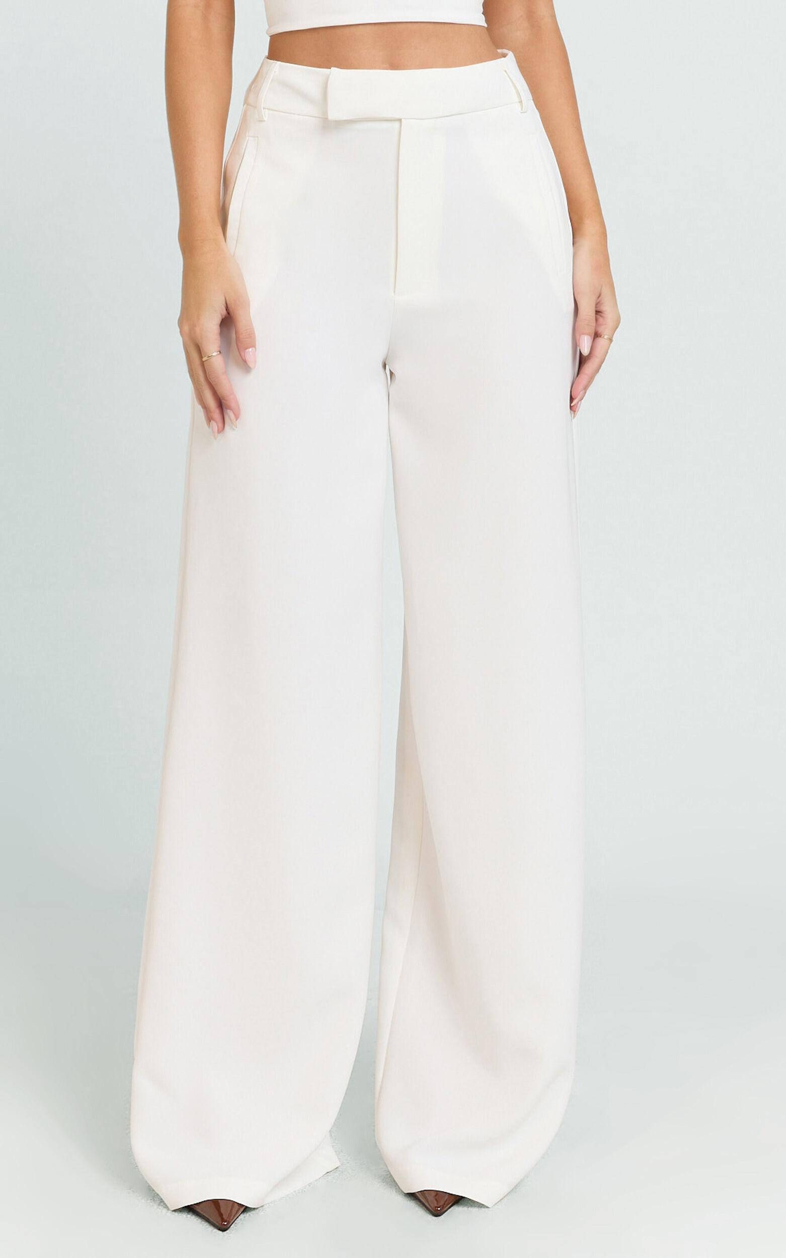 Selena Pants - High Waisted Wide Leg Tailored Pants in Cream Product Image