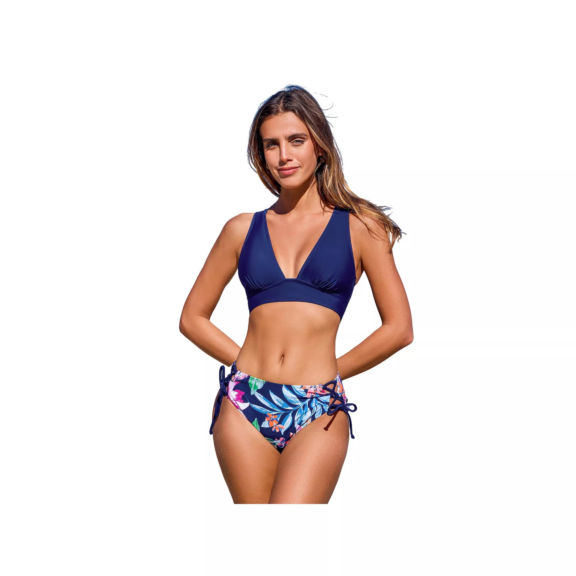 Women's CUPSHE 2-Piece Triangle Top & Lace-Up Bikini Swimsuit Set, Size: Medium, Blue Product Image