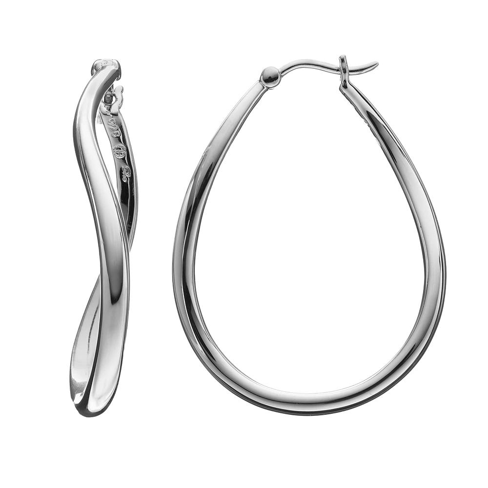 Boston Bay Diamonds Sterling Silver Wavy Oval Hoop Earrings, Women's, Grey Product Image