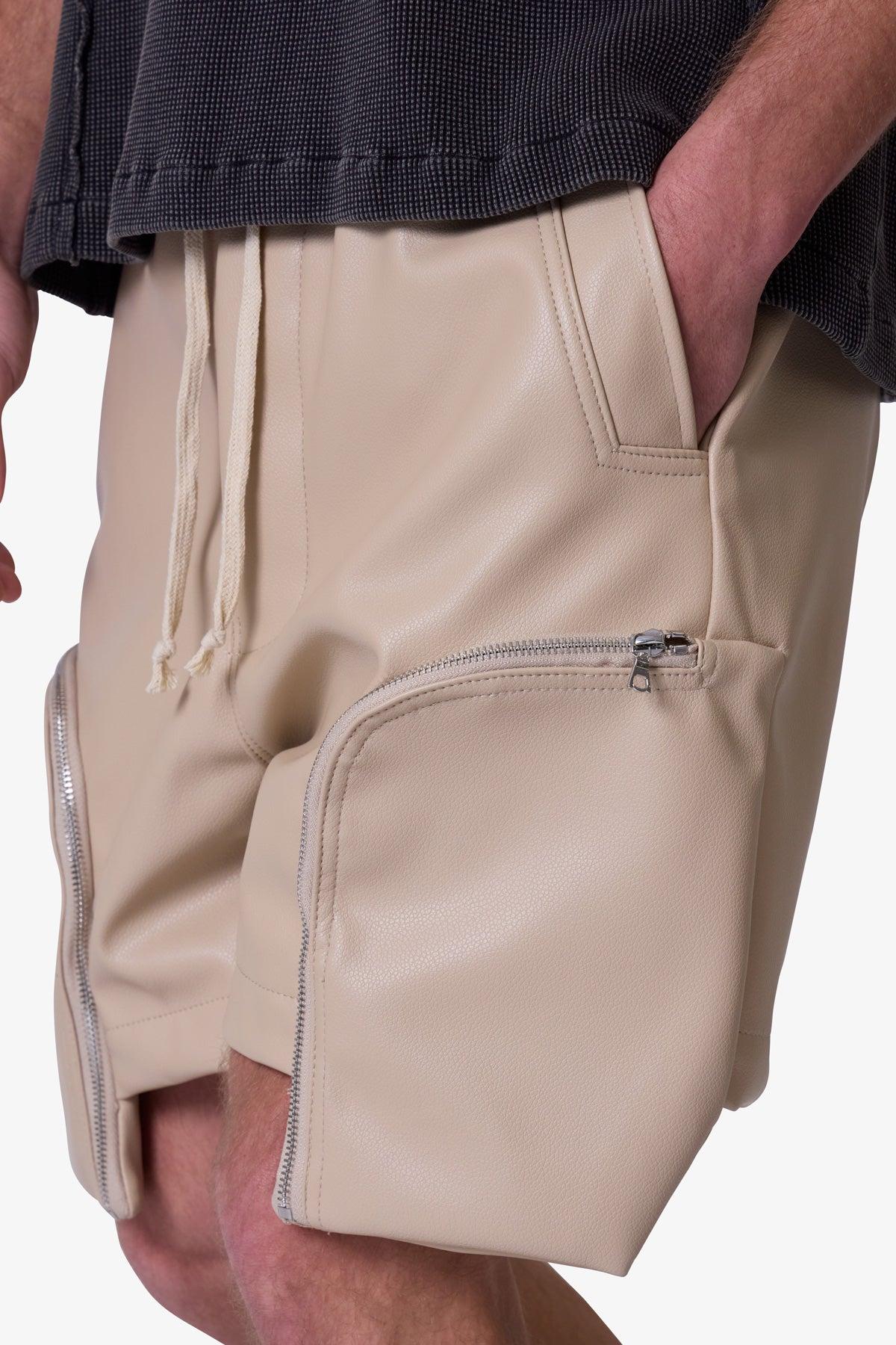 Leather Pocket Geo Shorts - Tan Product Image