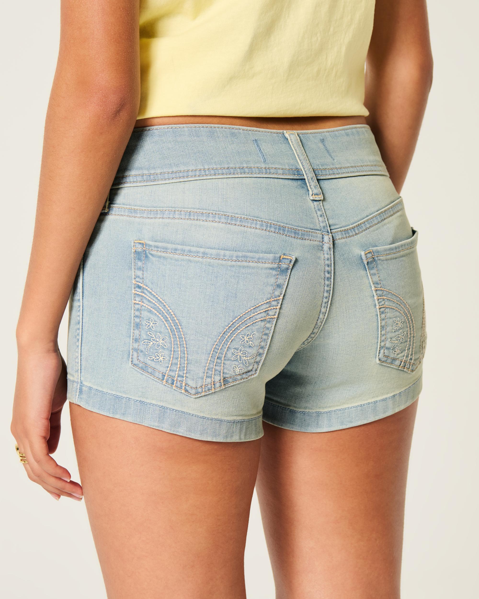Low-Rise Light Wash Denim Shortie Shorts Product Image