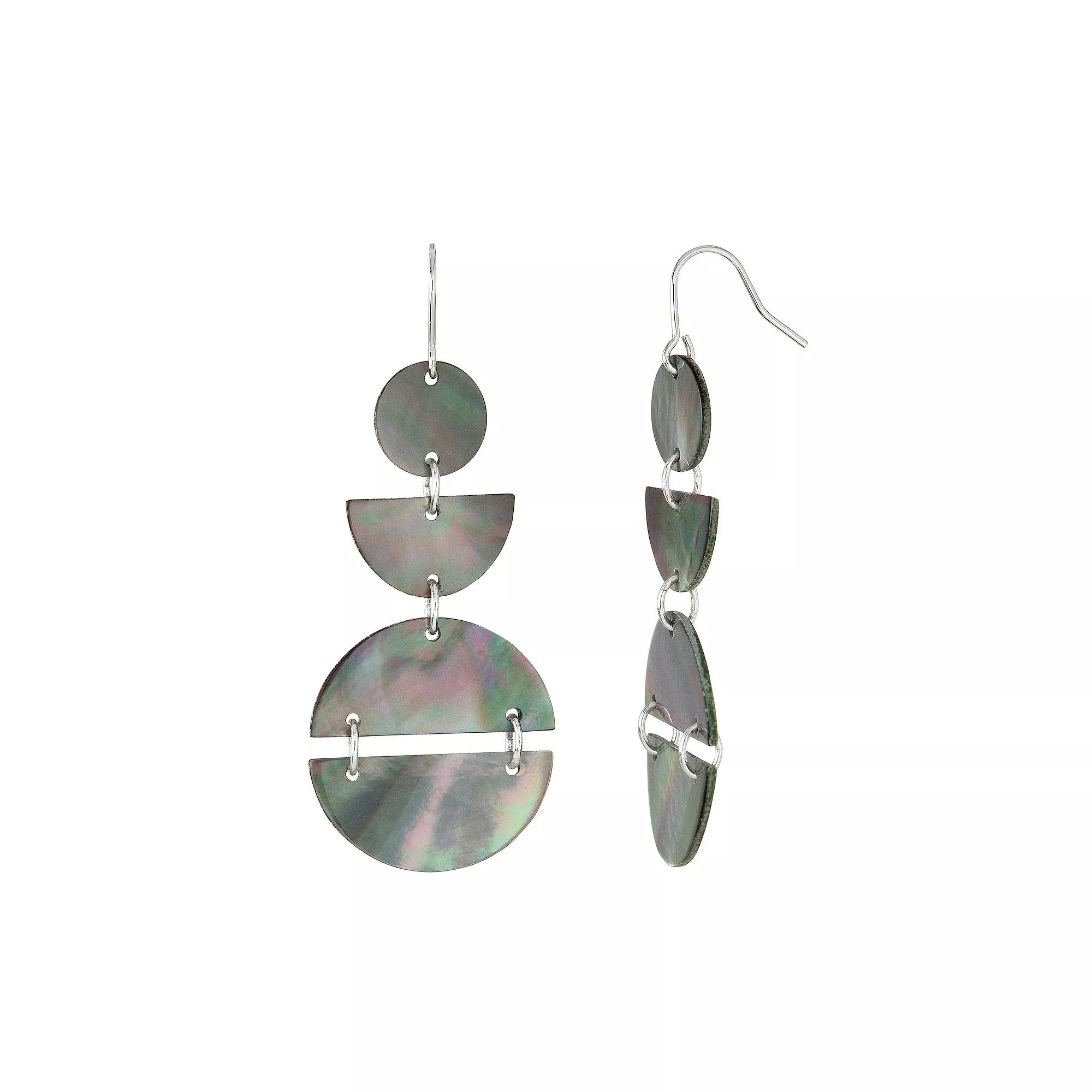 City Luxe Silver Tone Abalone Geometric Shapes Linear Drop Earrings, Women's Product Image