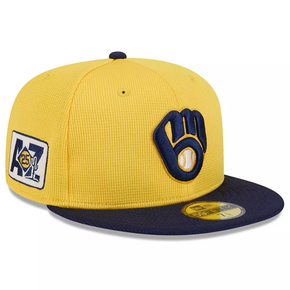 Men's New Era  Gold/Navy Milwaukee Brewers 2025 Spring Training 59FIFTY Fitted Hat, Size: 7 1/2 Product Image