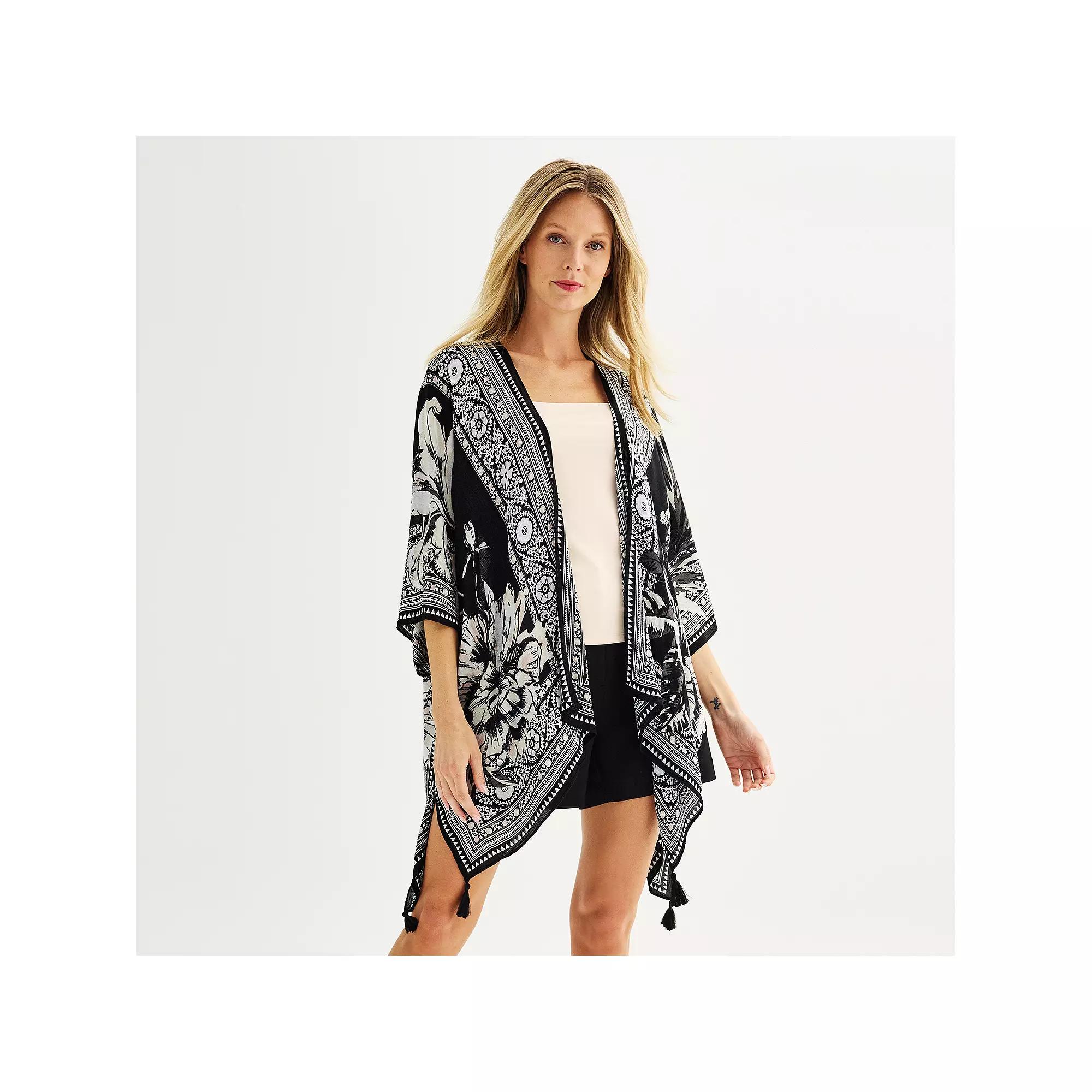 Women's Nine West Sketch Blooms Ruana, Black Neutral Product Image