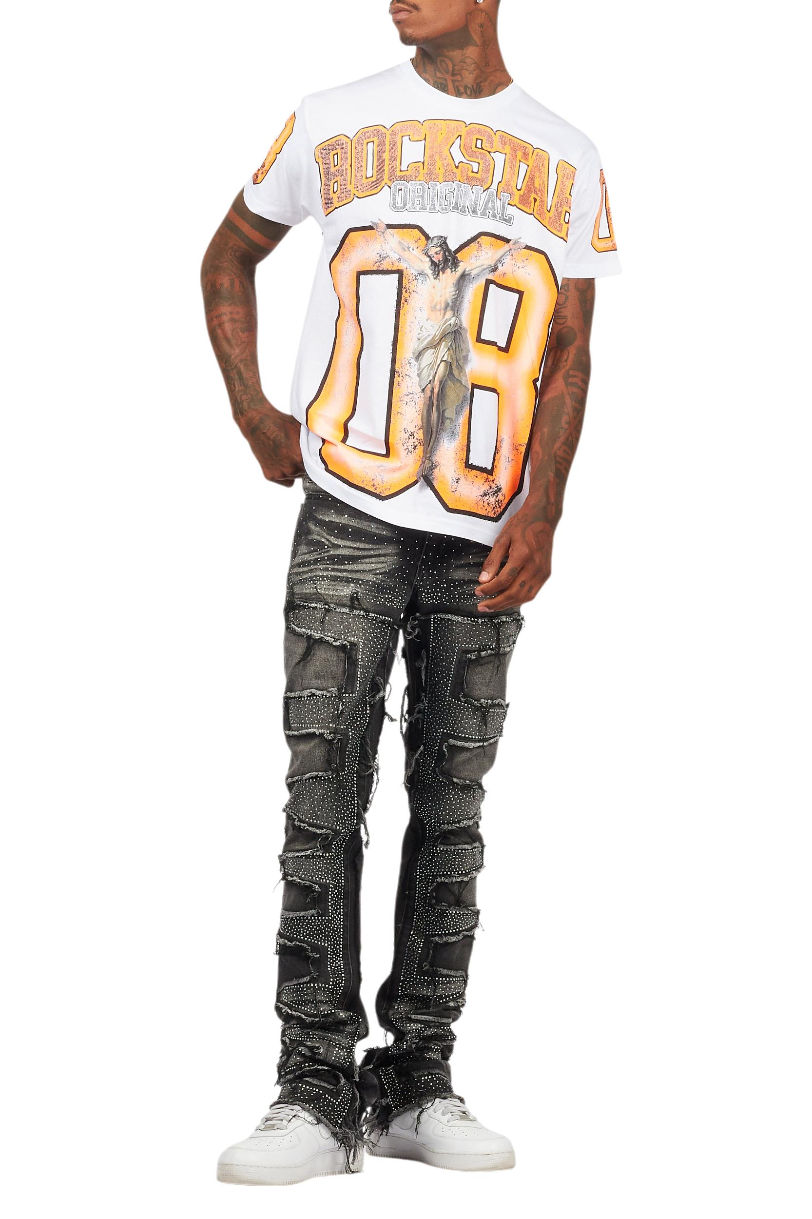 Fields White/Orange Oversized Graphic T-Shirt Male Product Image