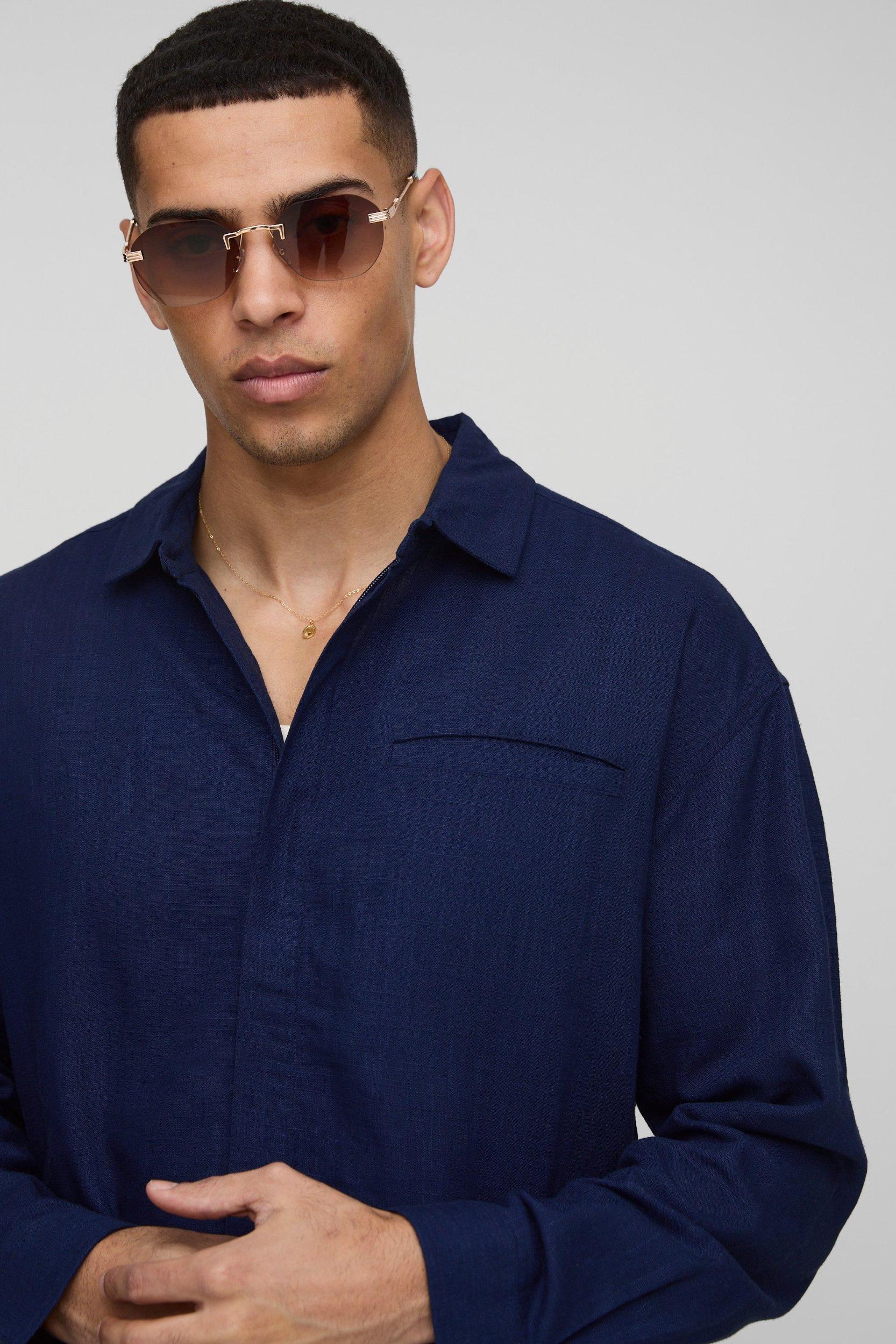Heavyweight Linen Blend Oversized Concealed Placket Shirt Jacket | boohooMAN USA Product Image