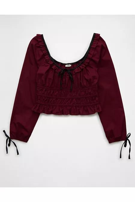 AE Long-Sleeve Ruched Poplin Blouse Women's Product Image