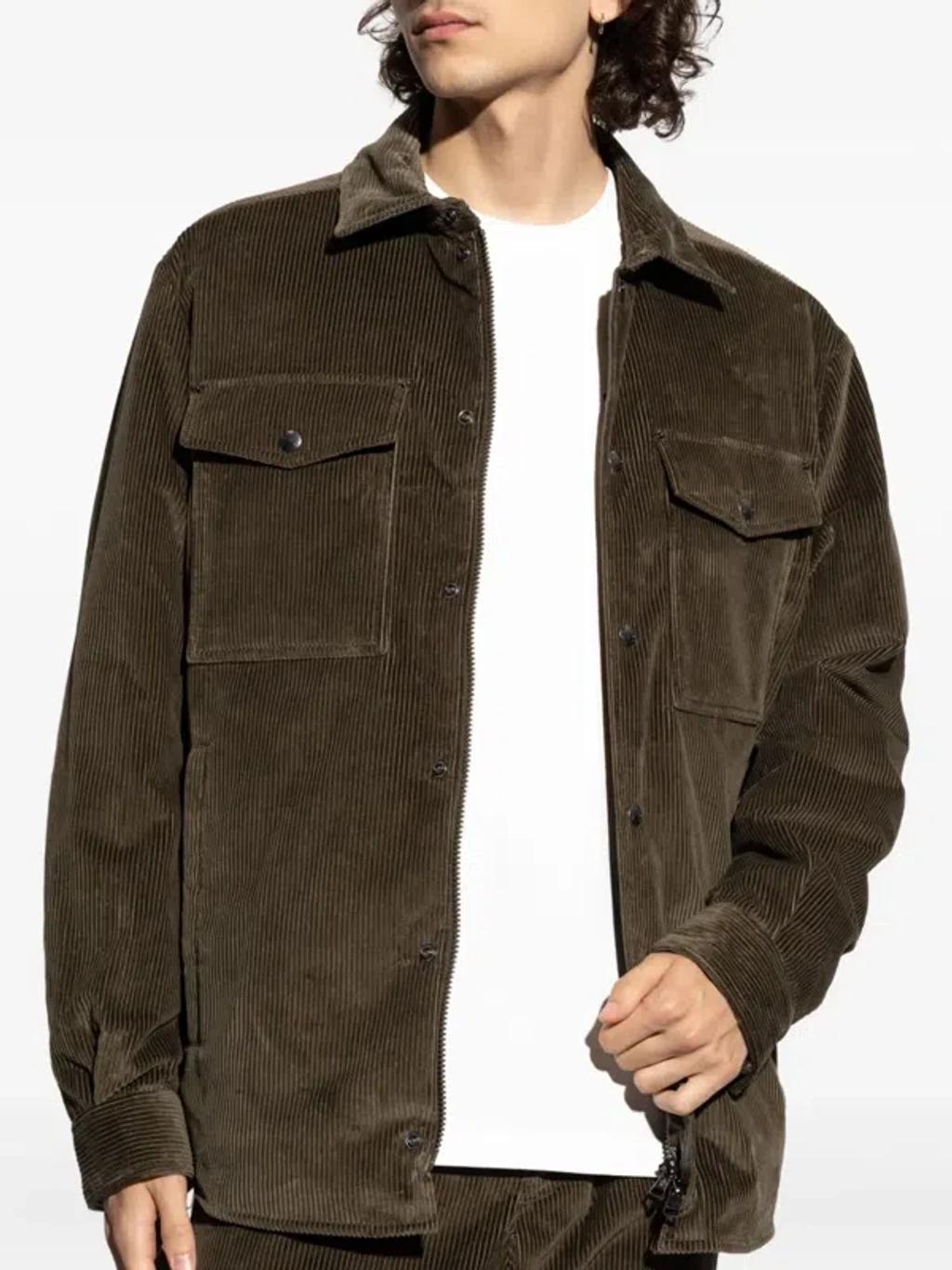 MONCLER Cozy Jacket With Chest Pockets And Corduroy Collar In Brown Product Image