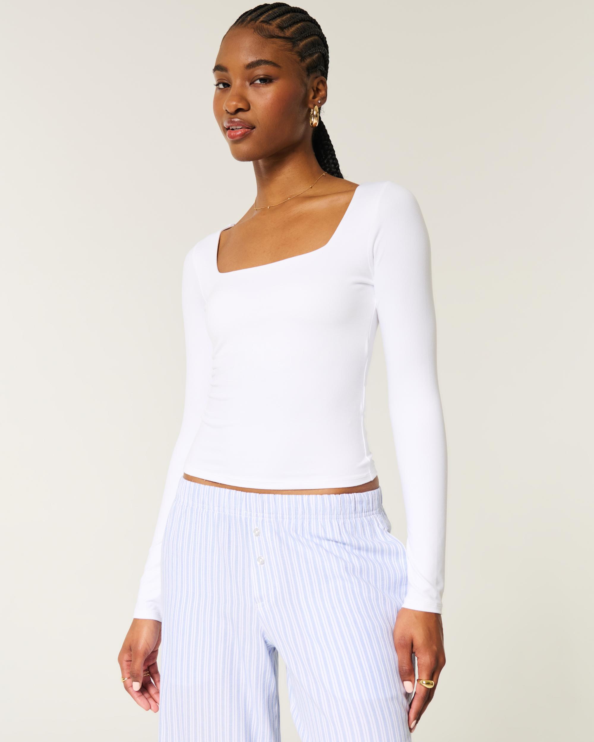 Soft Stretch Seamless Fabric Square-Neck Top Product Image