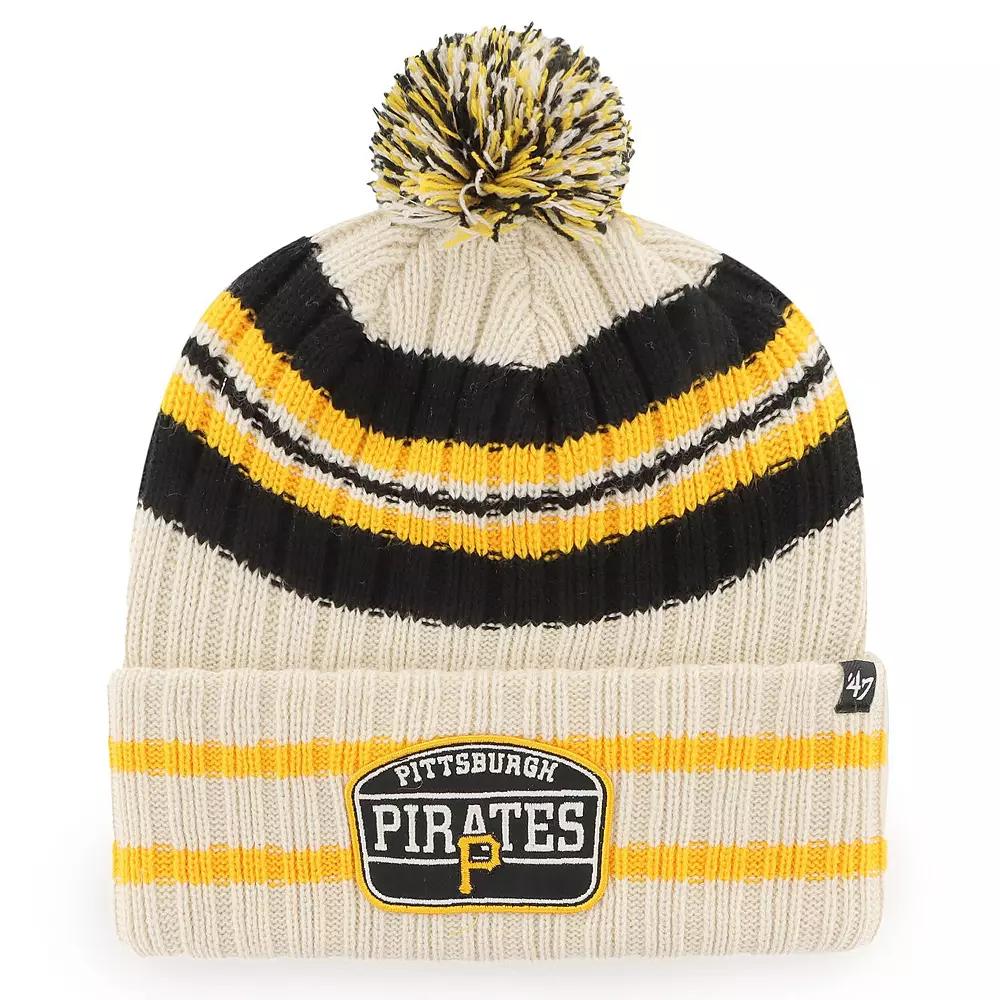 Men's '47 Natural Pittsburgh Pirates Home Patch Cuffed Knit Hat with Pom, Beige Product Image