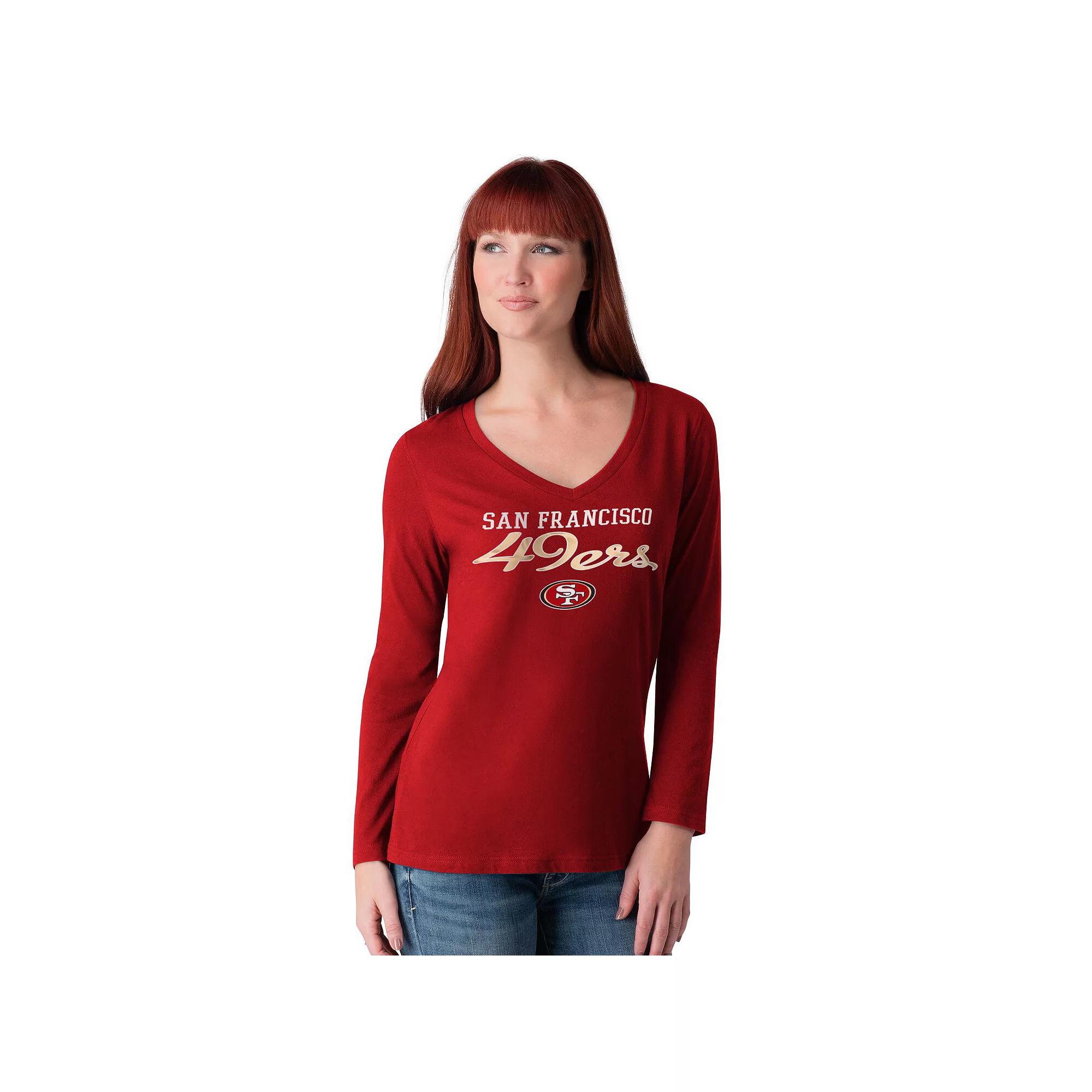 Women's G-III 4Her by Carl Banks Royal New York Giants Post Season Long Sleeve V-Neck T-Shirt,  Product Image