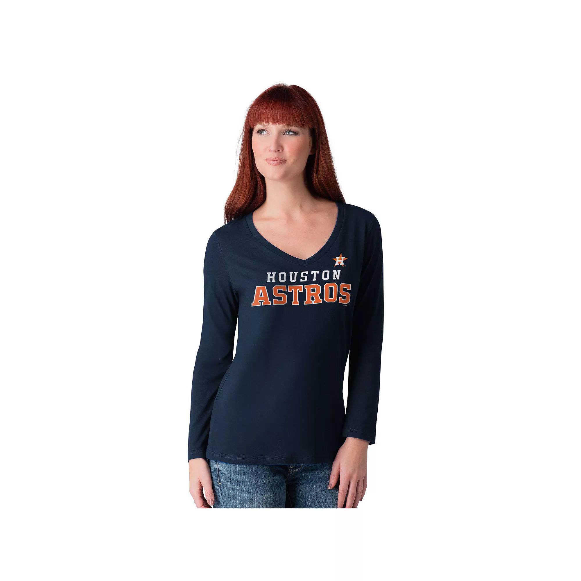 Womens G-III 4Her by Carl Banks Houston Astros Post Season Long Sleeve V-Neck T-Shirt Blue Product Image
