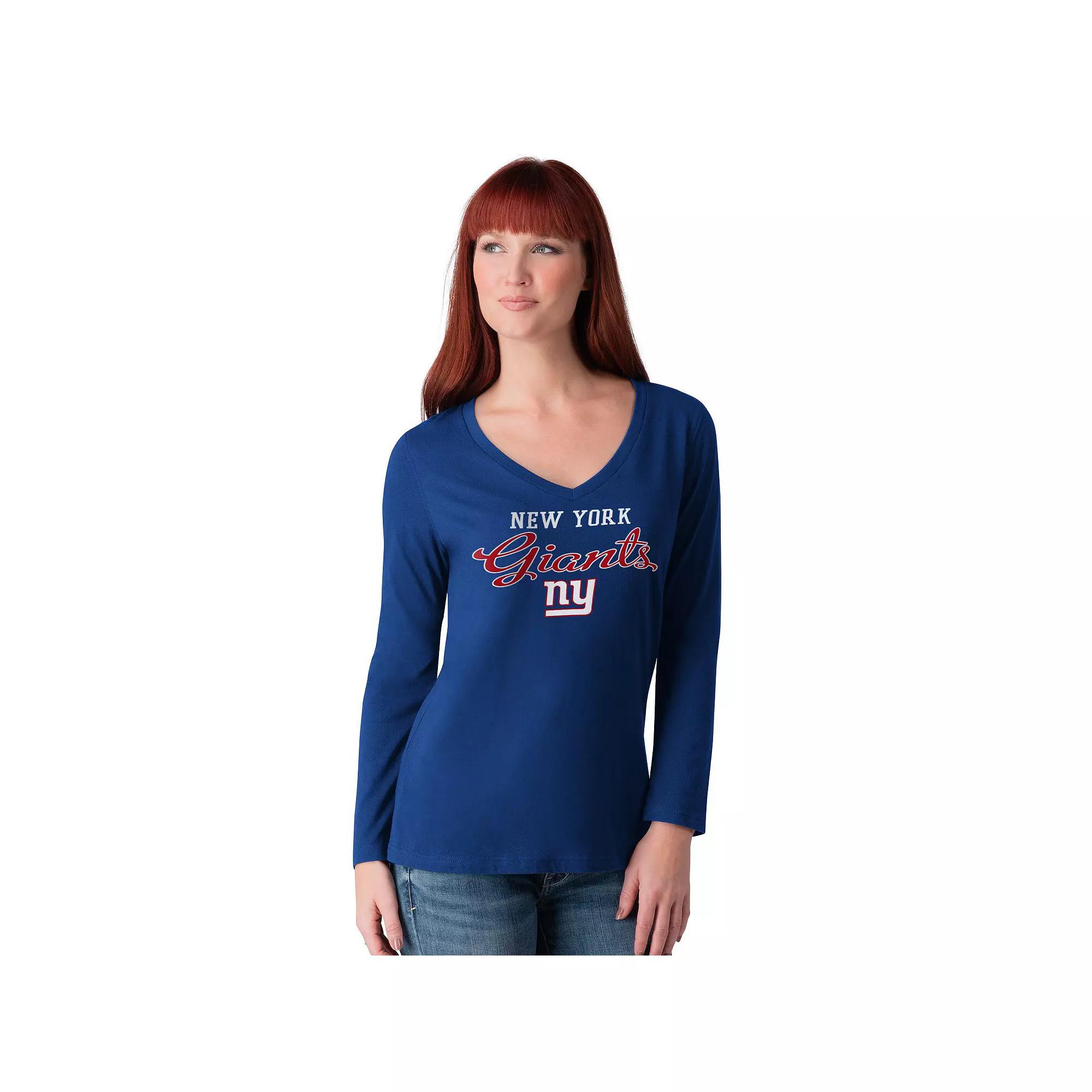 Women's G-III 4Her by Carl Banks Royal New York Giants Post Season Long Sleeve V-Neck T-Shirt,  Product Image